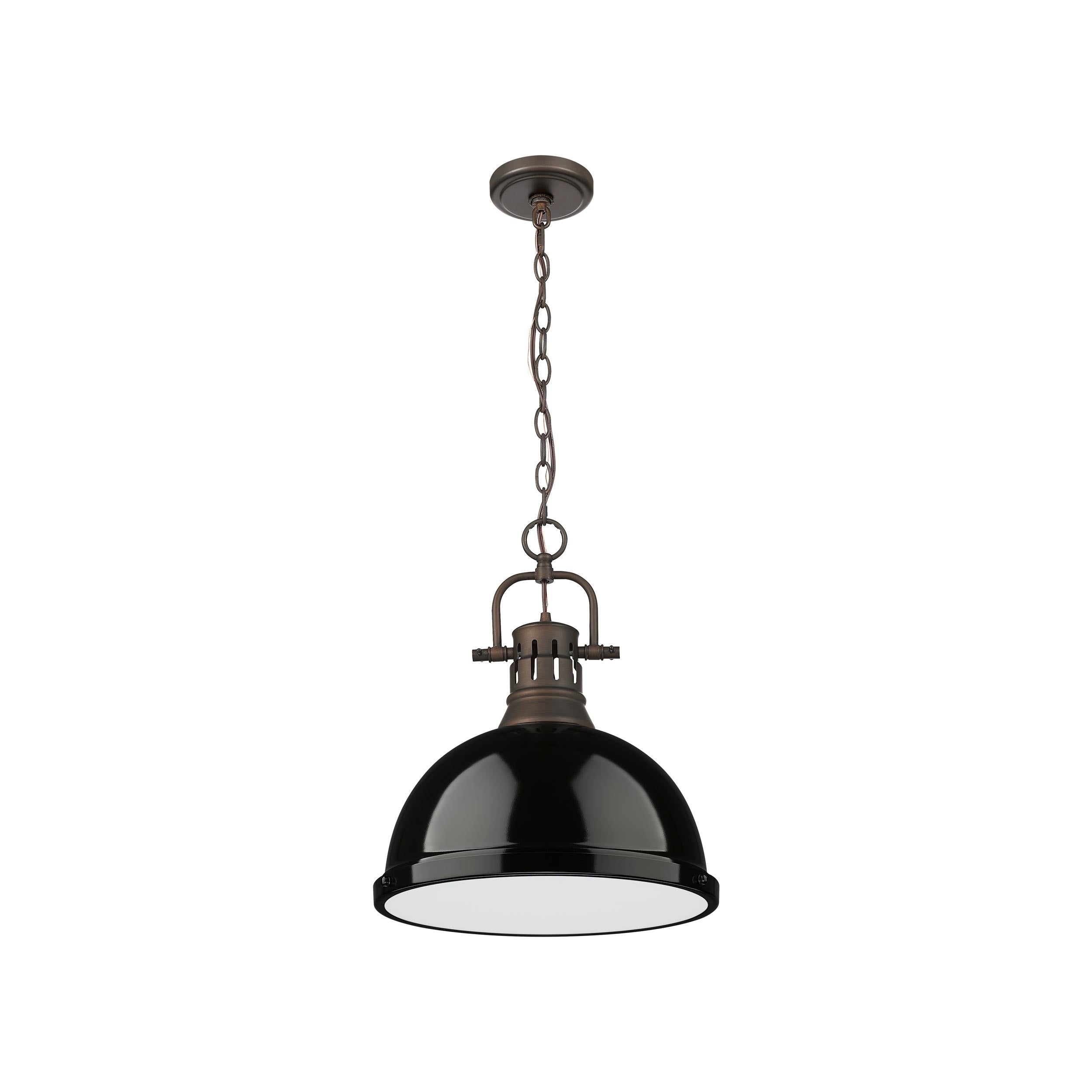 Yep by Golden Lighting Duncan 1-light 14in Chain Hung Pendant in Rubbed Bronze and Black shade