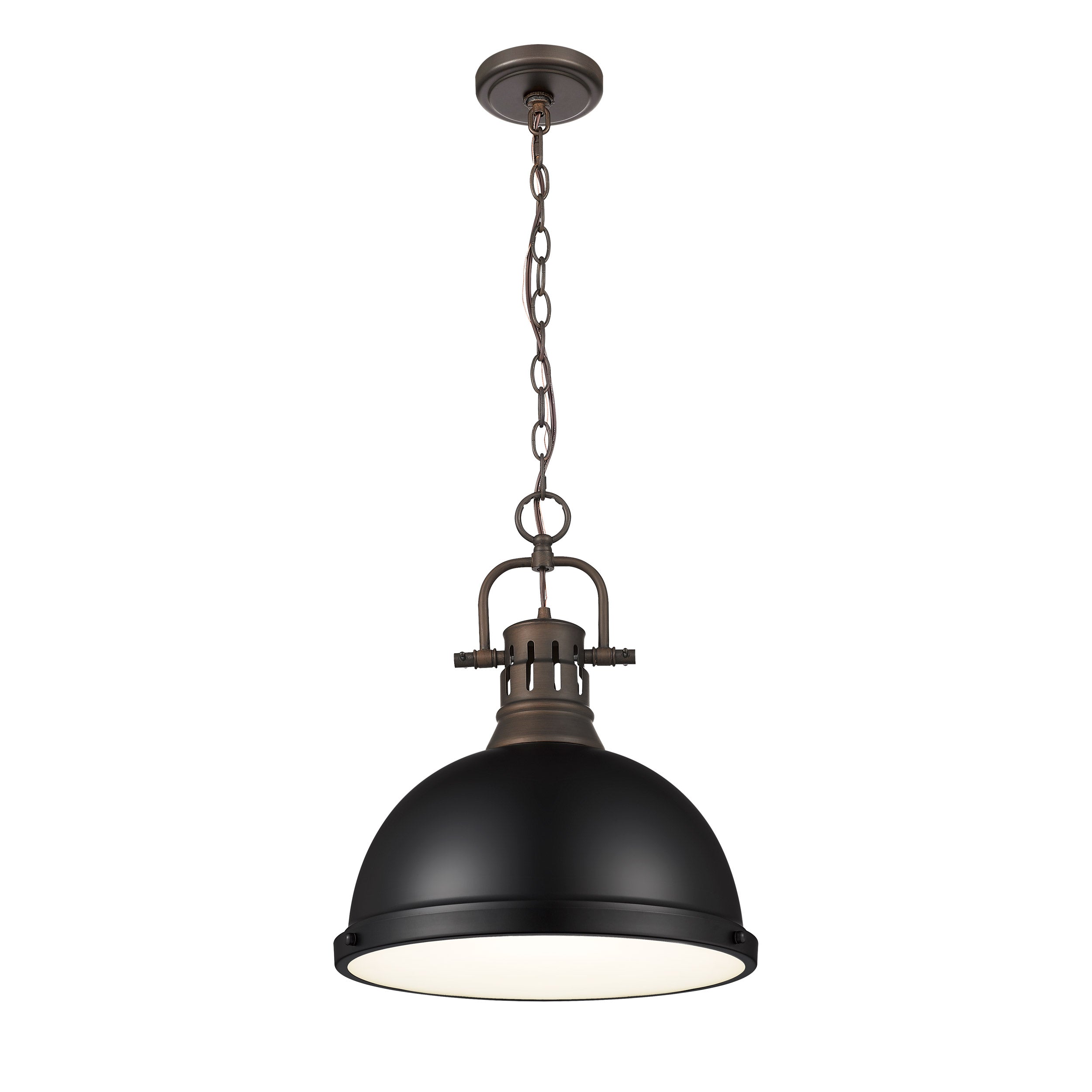 Yep by Golden Lighting Duncan 1-light 14in Chain Hung Pendant in Rubbed Bronze and Matte Black shade