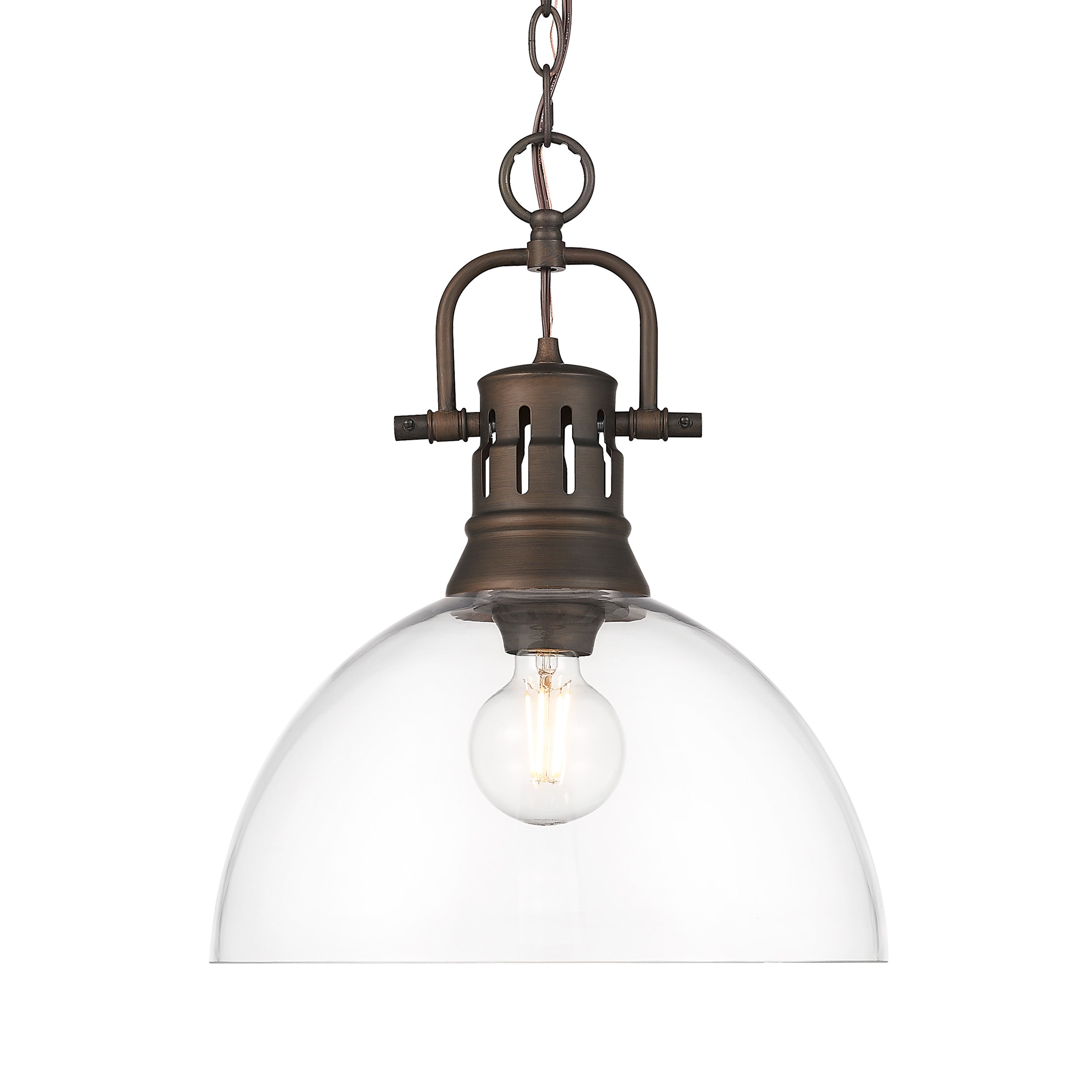 Yep by Golden Lighting Duncan 1-light 14in chain hung Pendant in Rubbed Bronze and Clear Glass