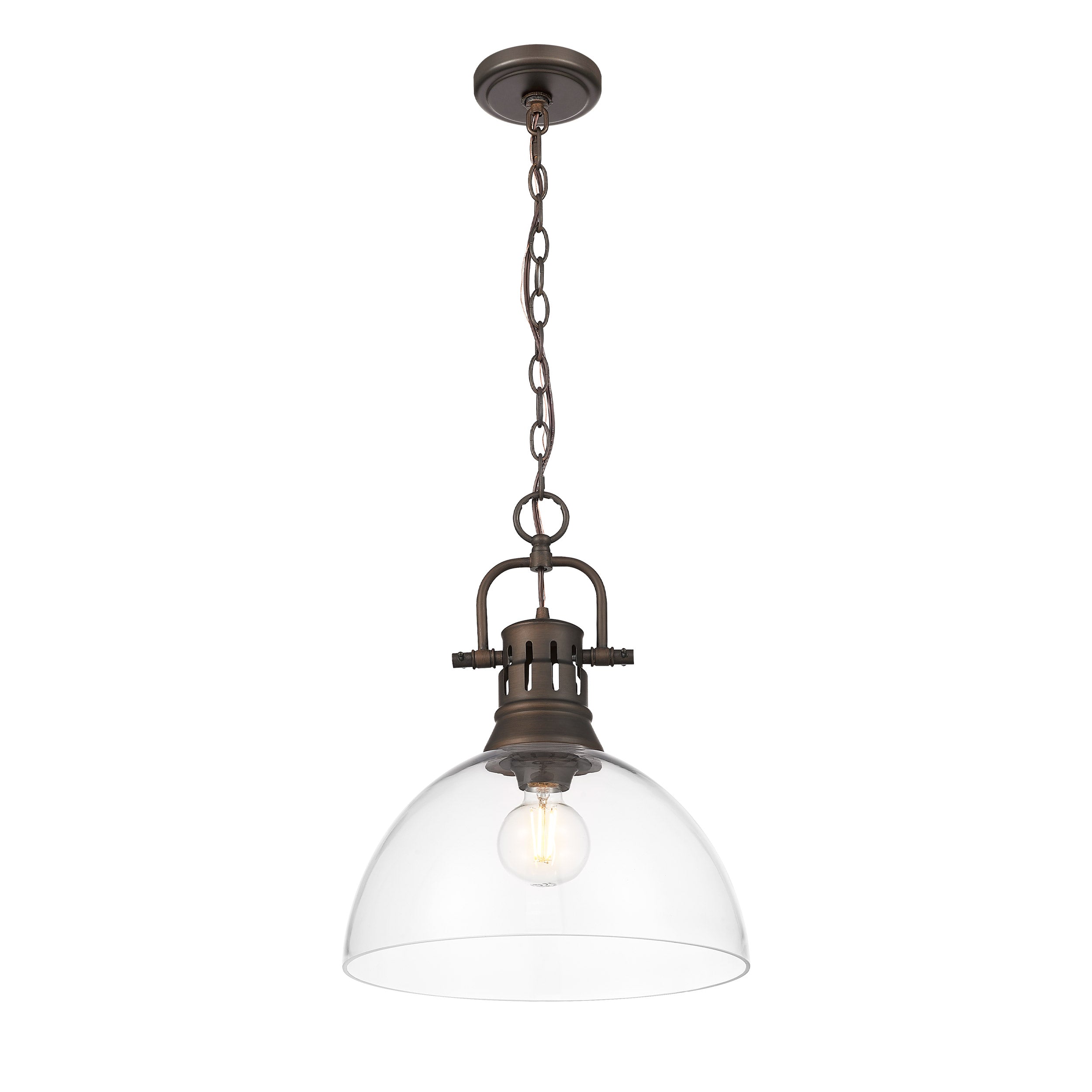 Yep by Golden Lighting Duncan 1-light 14in chain hung Pendant in Rubbed Bronze and Clear Glass