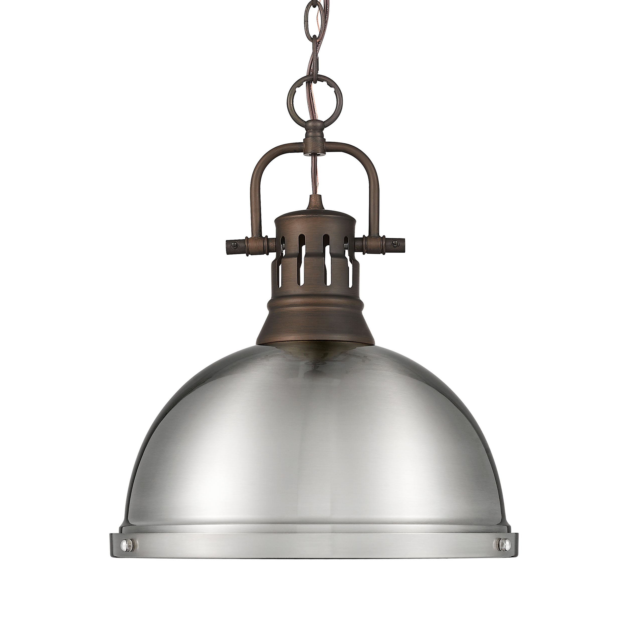 Yep by Golden Lighting Duncan 1-light 14in Chain Hung Pendant in Rubbed Bronze and Pewter shade - Default Title - Golden Lighting
