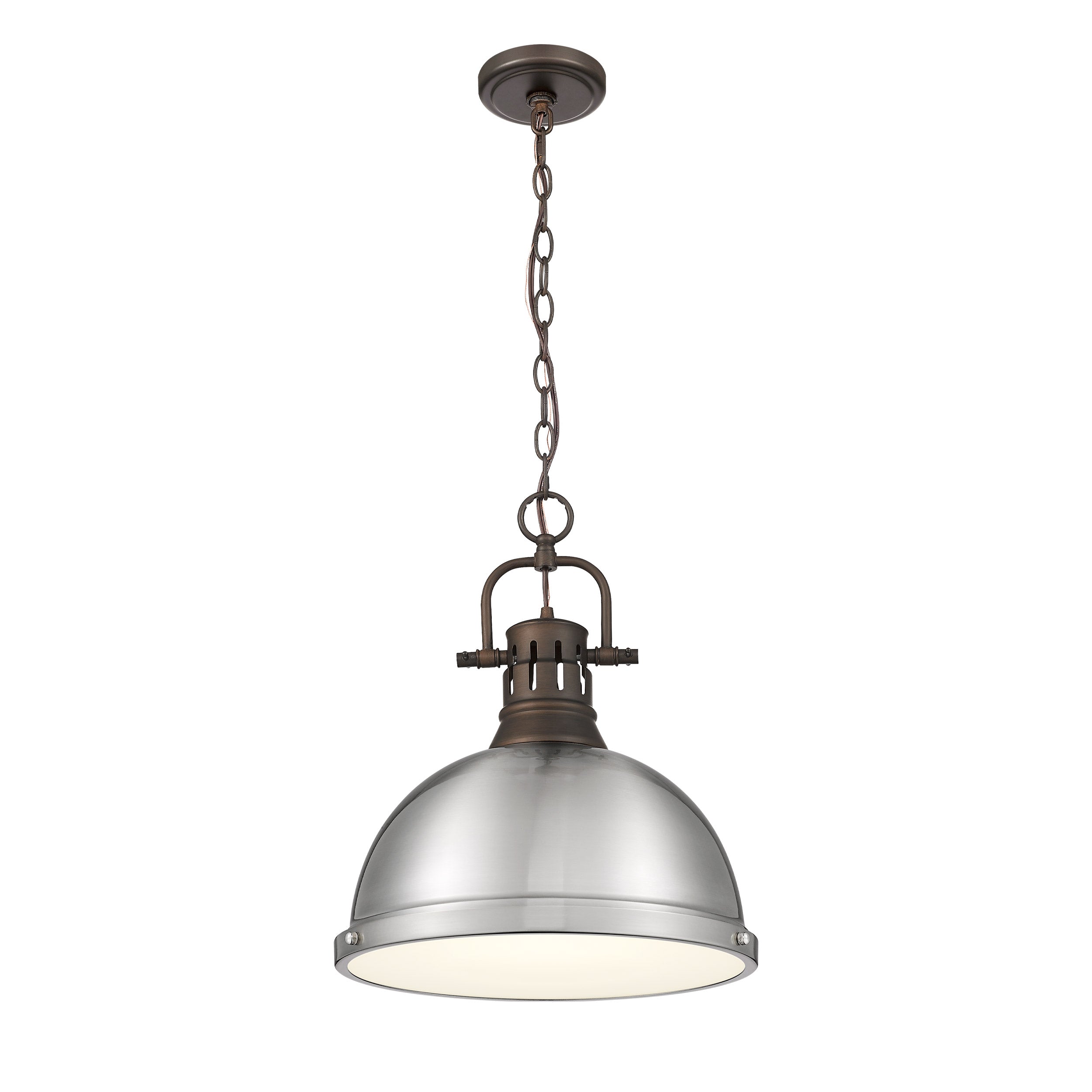 Yep by Golden Lighting Duncan 1-light 14in Chain Hung Pendant in Rubbed Bronze and Pewter shade