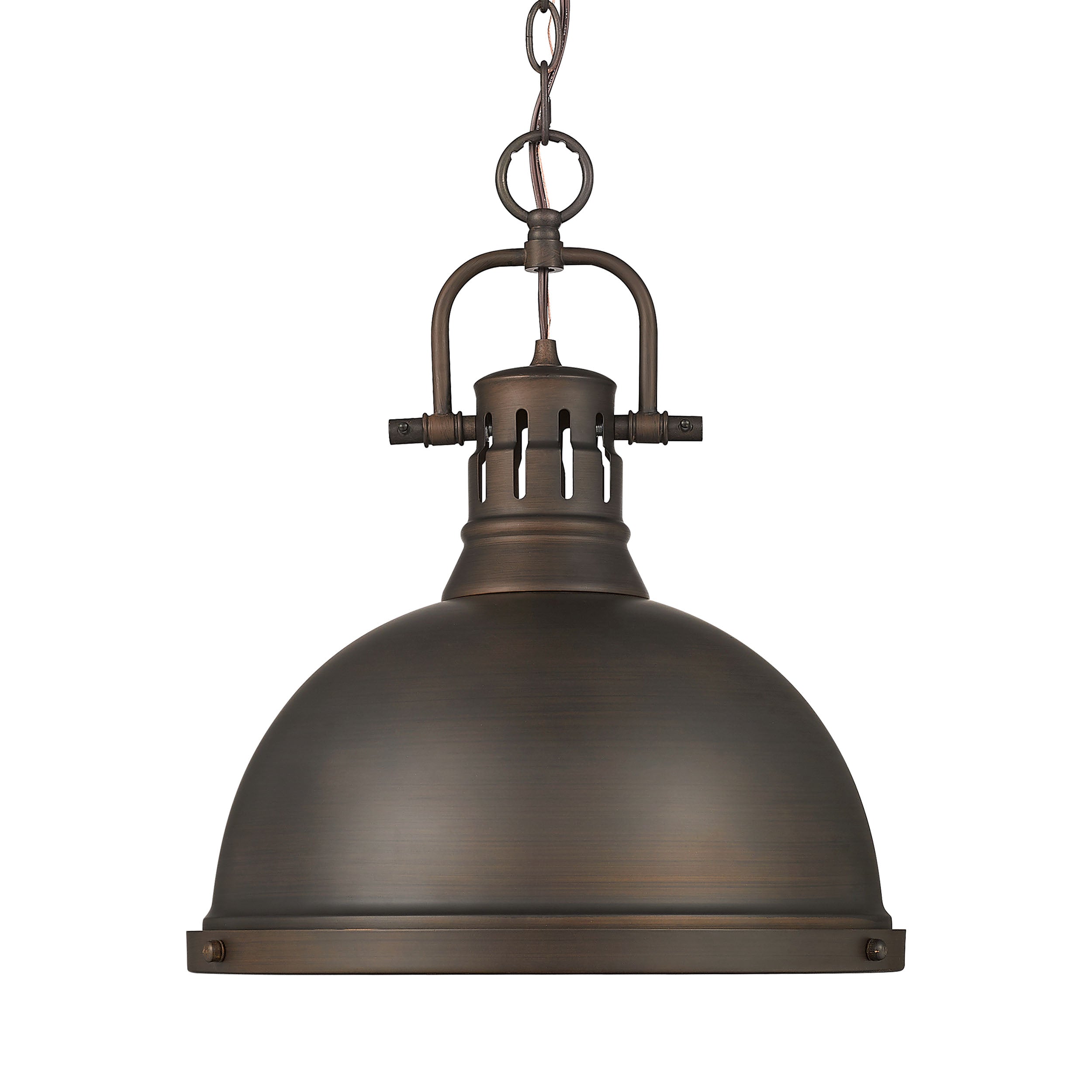 Duncan 1-light 14in Chain Hung Pendant in Rubbed Bronze - Default Title - Golden Lighting