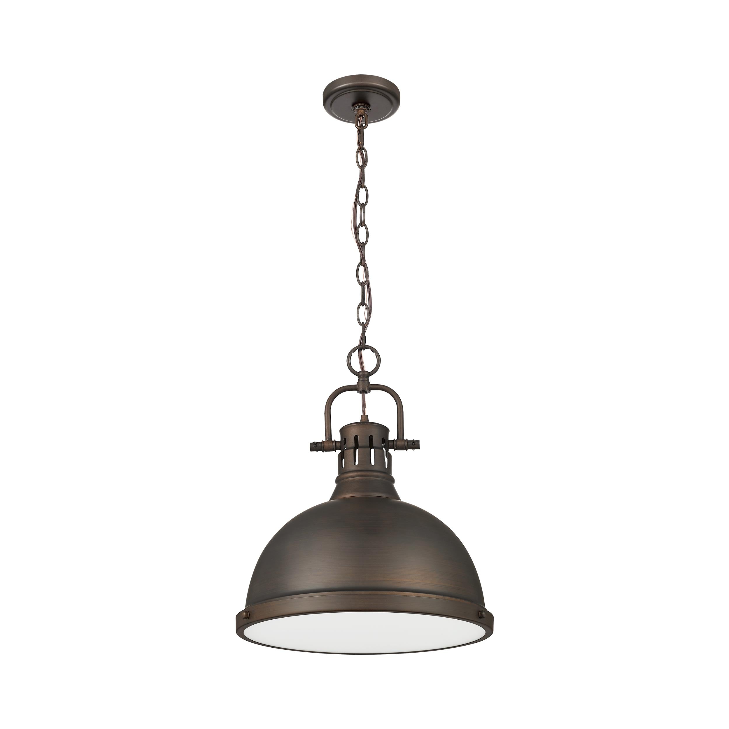 Duncan 1-light 14in Chain Hung Pendant in Rubbed Bronze - - Golden Lighting