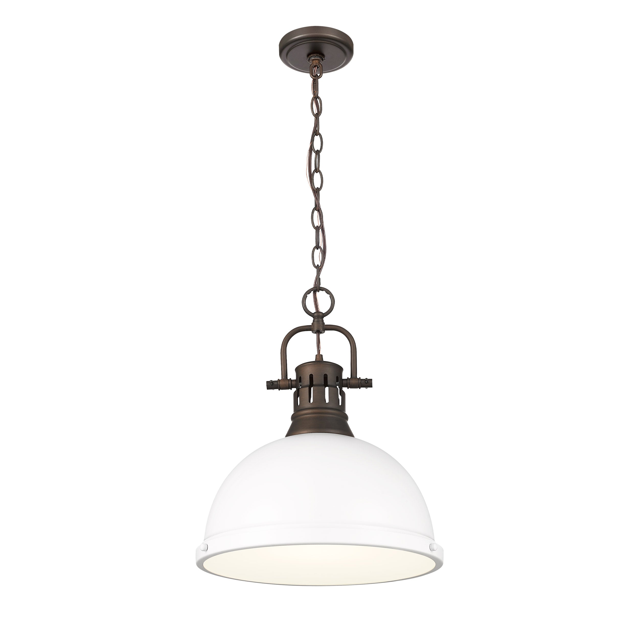 Yep by Golden Lighting Duncan 1-light 14in Chain Hung Pendant in Rubbed Bronze and Matte White shade
