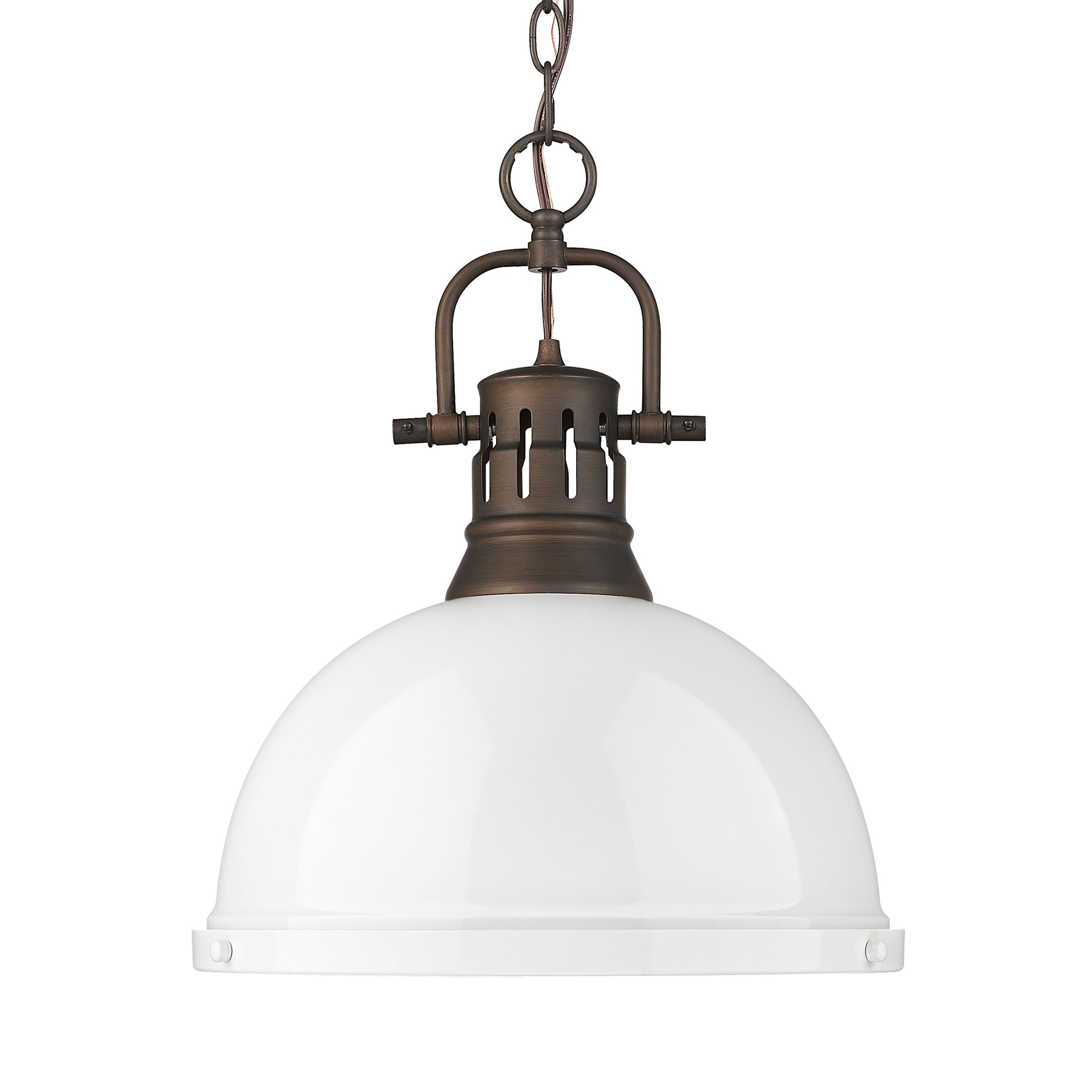 Yep by Golden Lighting Duncan 1-light 14in Chain Hung Pendant in Rubbed Bronze and White shade - Default Title - Golden Lighting