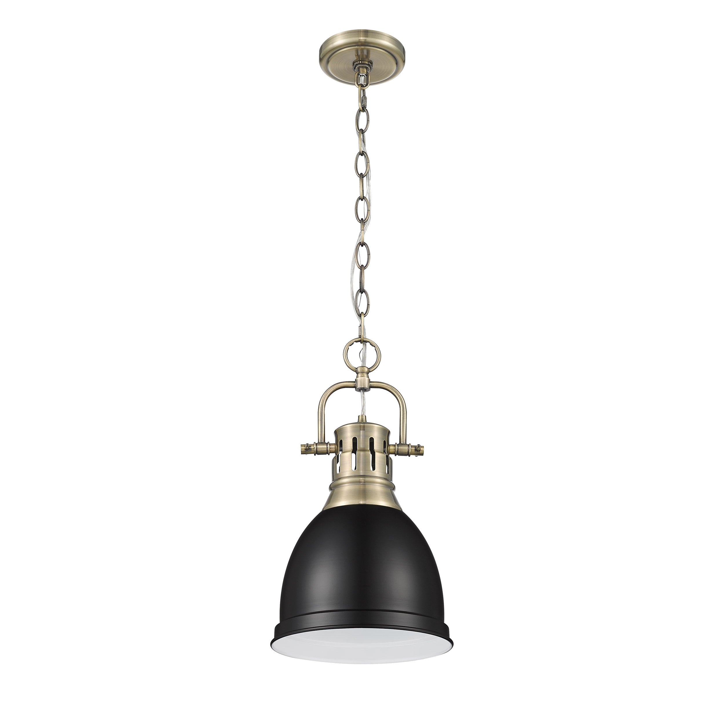Yep by Golden Lighting Duncan 1-light 9in Chain Hung Pendant in Aged Brass and Matte Black shade - - Golden Lighting