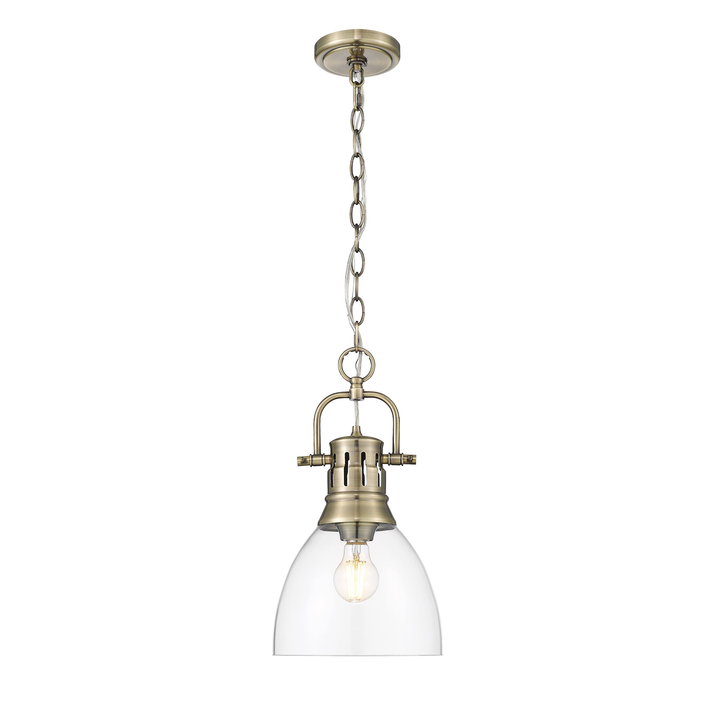 Yep by Golden Lighting Duncan 1-light 9in chain hung Pendant in Aged Brass and Clear Glass - - Golden Lighting