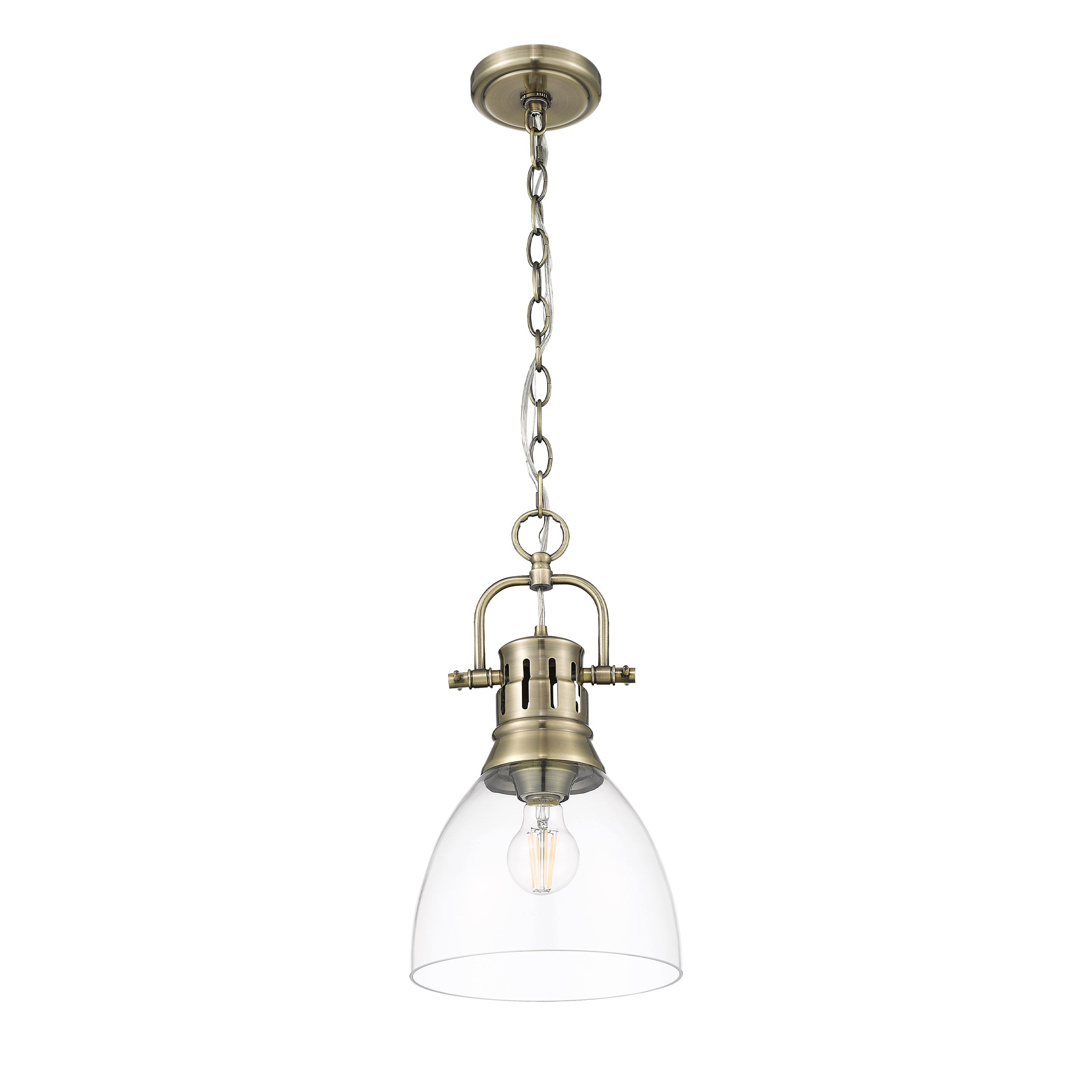 Yep by Golden Lighting Duncan 1-light 9in chain hung Pendant in Aged Brass and Clear Glass - - Golden Lighting