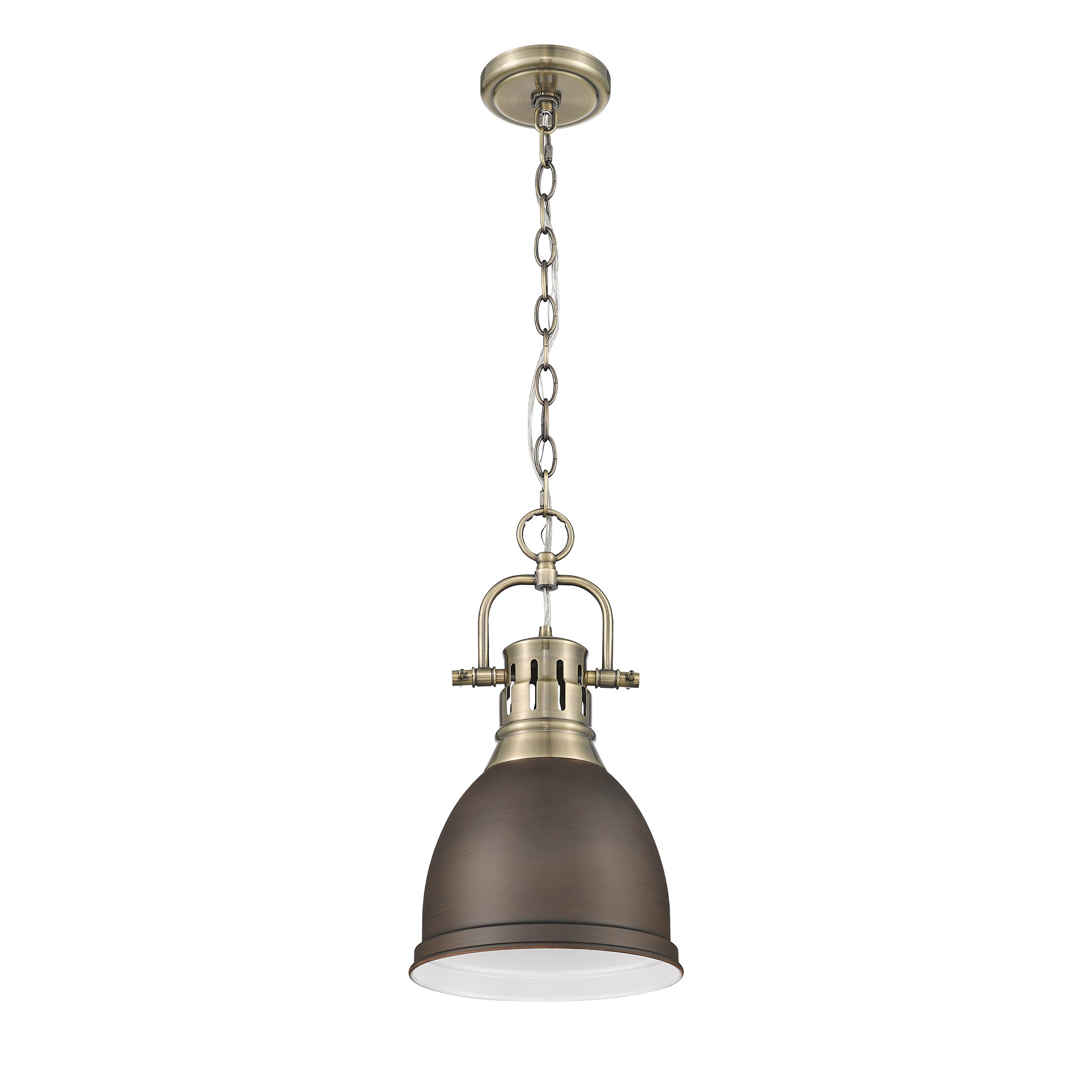 Yep by Golden Lighting Duncan 1-light 9in Chain Hung Pendant in Aged Brass and Rubbed Bronze shade - - Golden Lighting