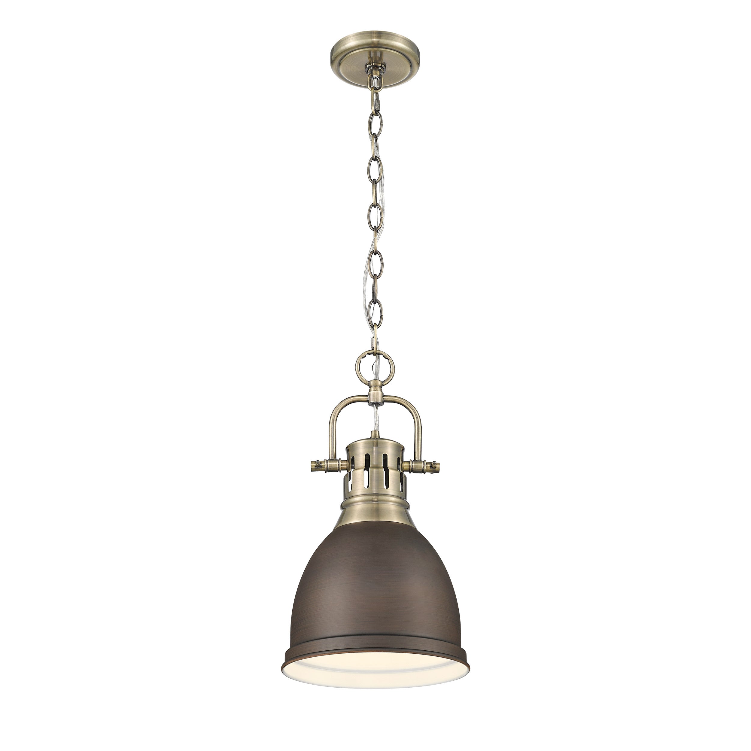 Yep by Golden Lighting Duncan 1-light 9in Chain Hung Pendant in Aged Brass and Rubbed Bronze shade - - Golden Lighting