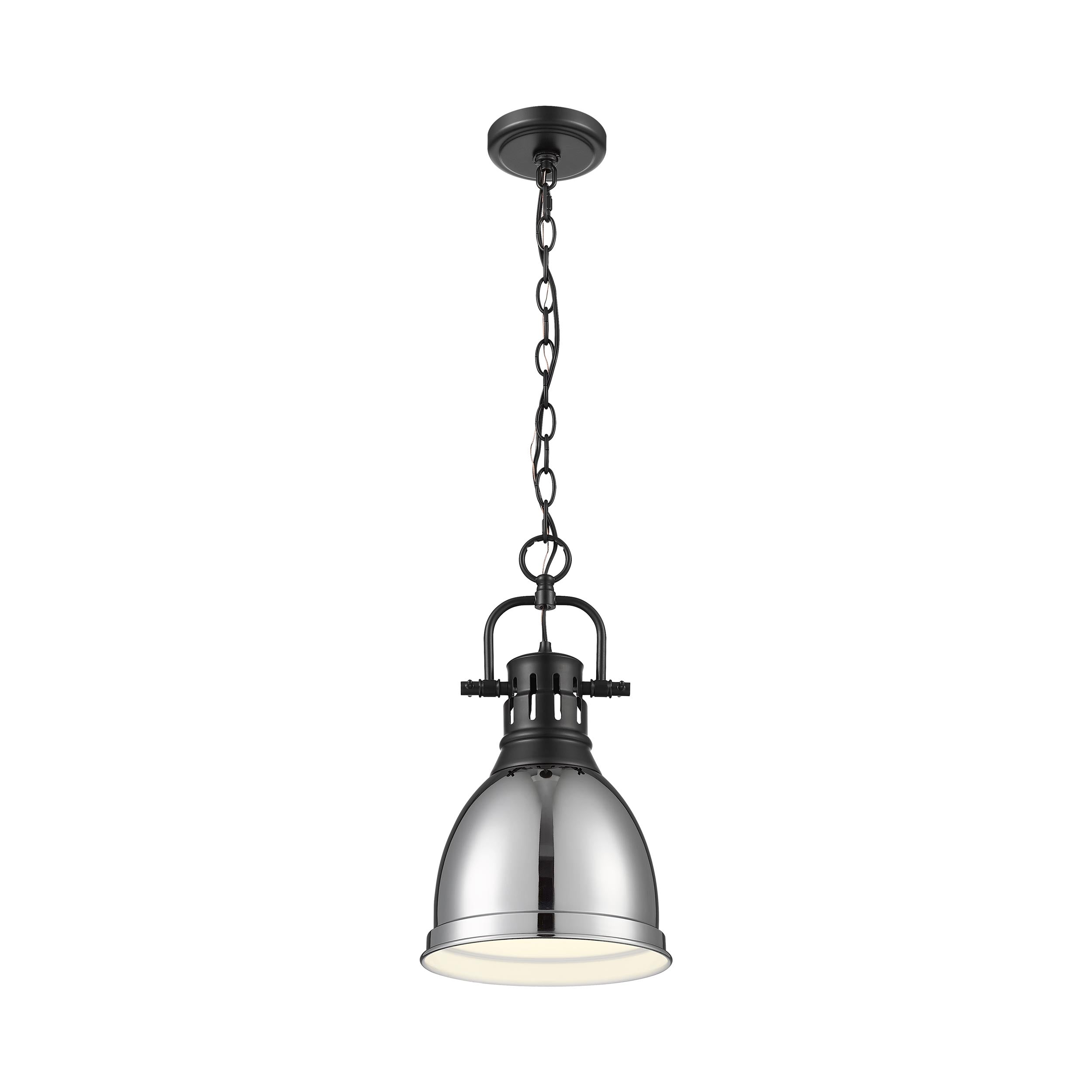 Yep by Golden Lighting Duncan 1-light 9in Chain Hung Pendant in Matte Black and Chrome shade - - Golden Lighting