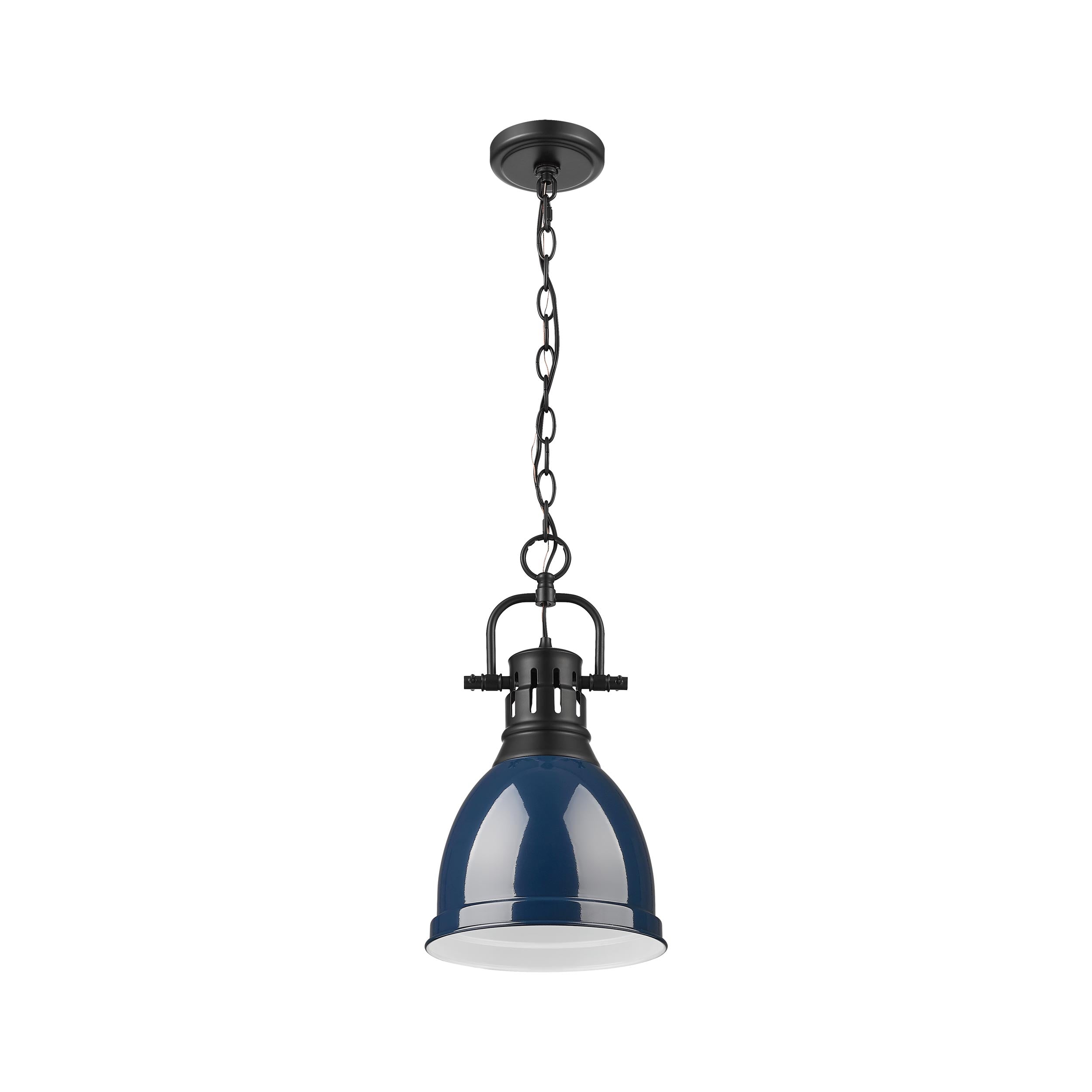 Yep by Golden Lighting Duncan 1-light 9in Chain Hung Pendant in Matte Black and Navy Blue shade - - Golden Lighting