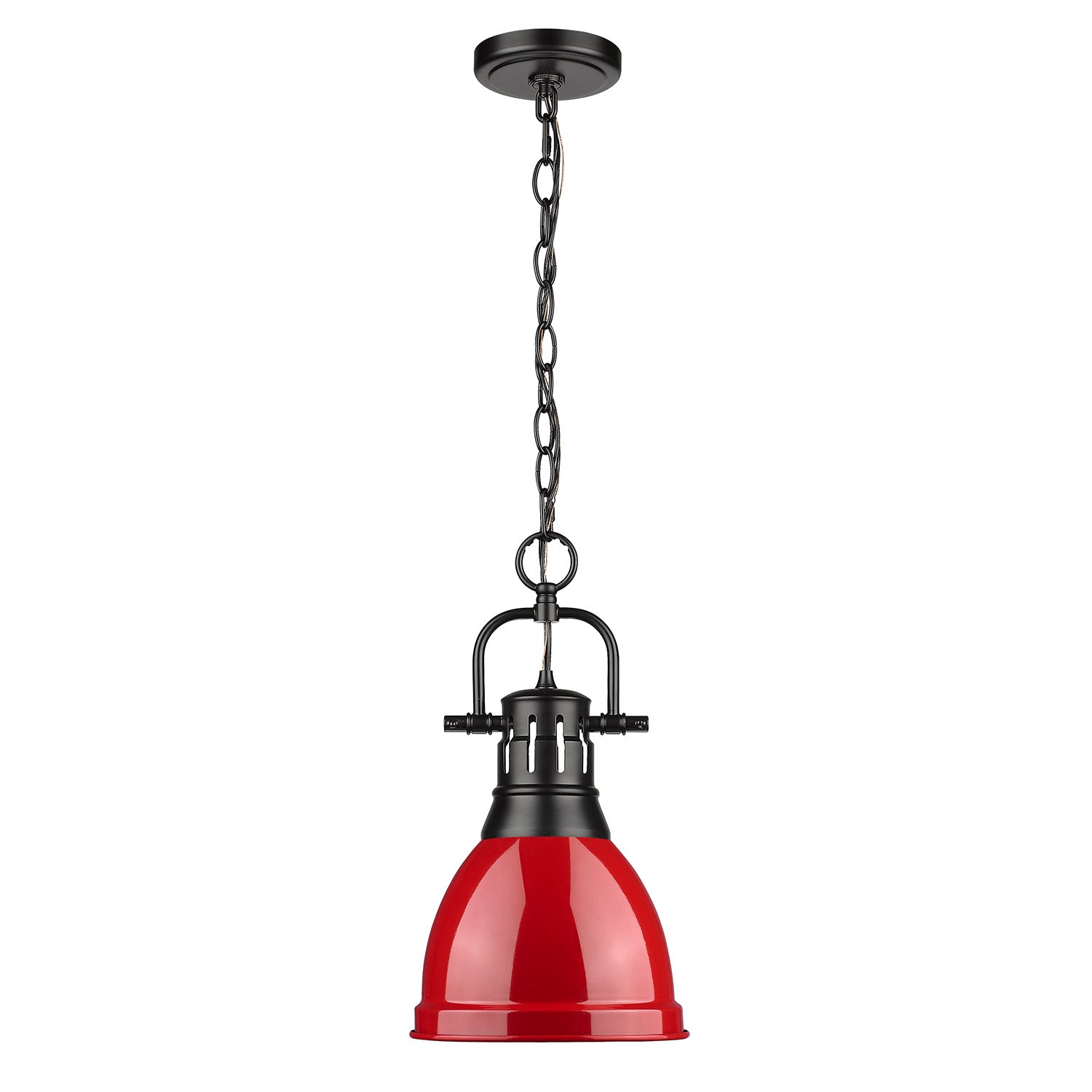 Yep by Golden Lighting Duncan 1-light 9in Chain Hung Pendant in Matte Black and Red shade - - Golden Lighting