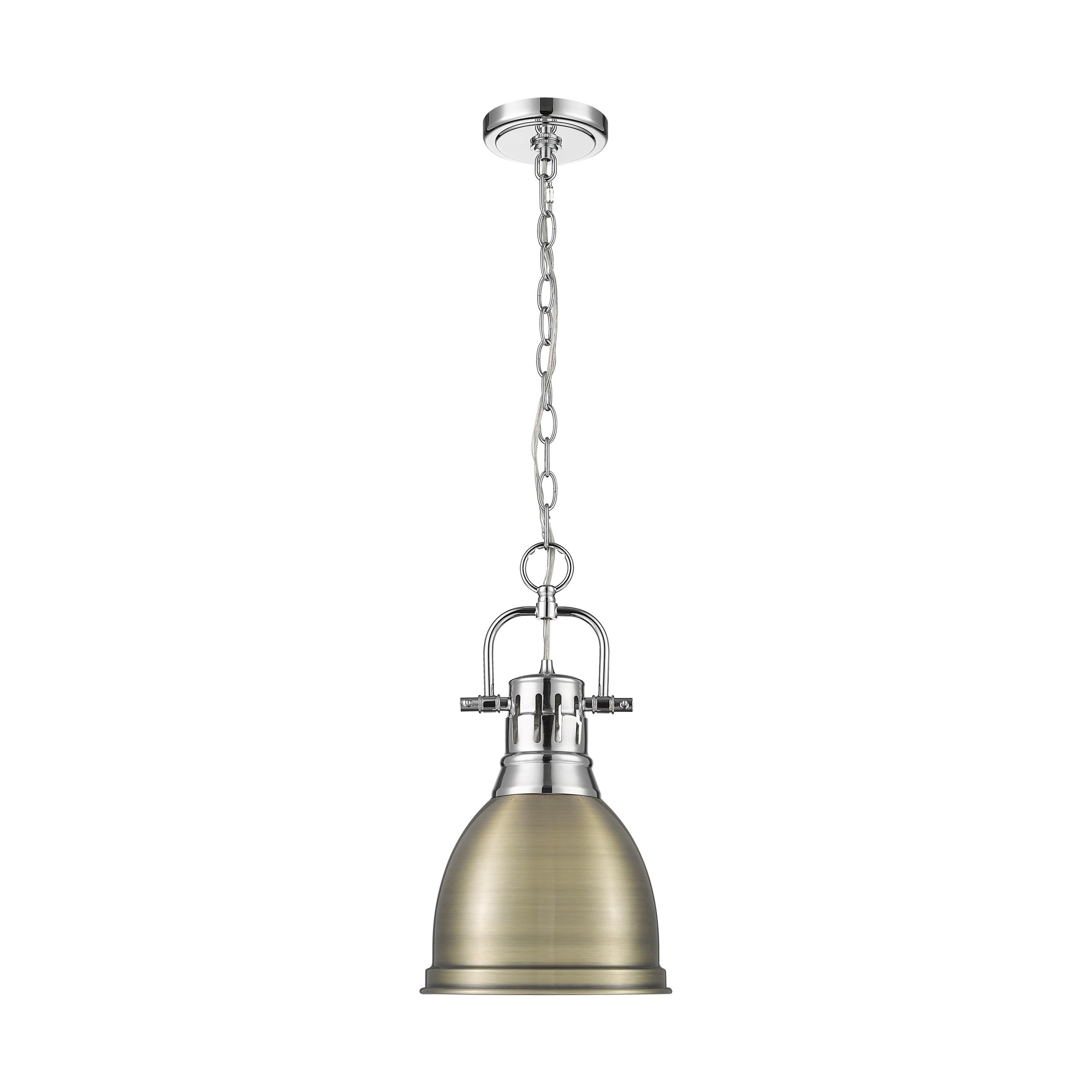 Yep by Golden Lighting Duncan 1-light 9in Chain Hung Pendant in Chrome and Aged Brass shade - - Golden Lighting