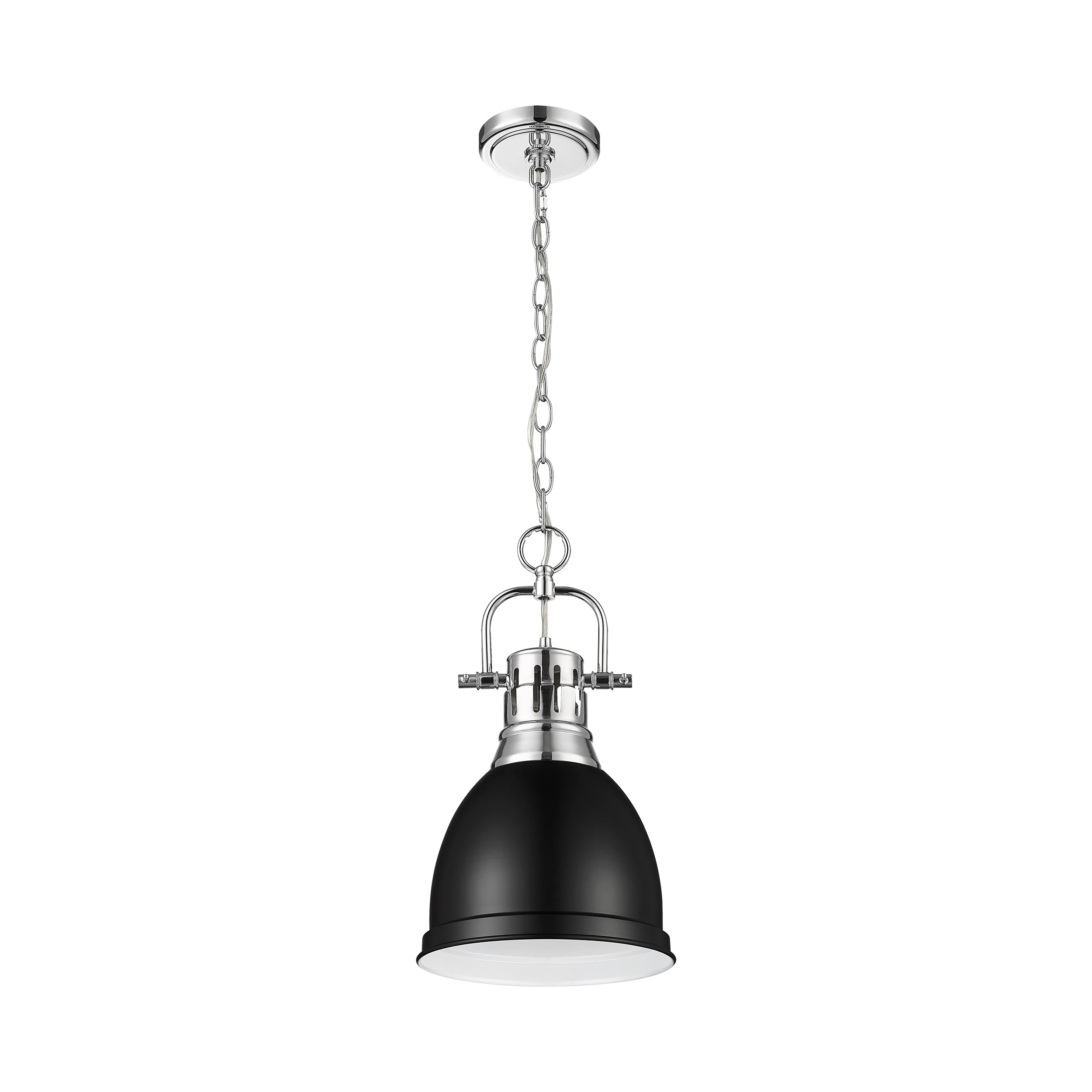 Yep by Golden Lighting Duncan 1-light 9in Chain Hung Pendant in Chrome and Matte Black shade - - Golden Lighting