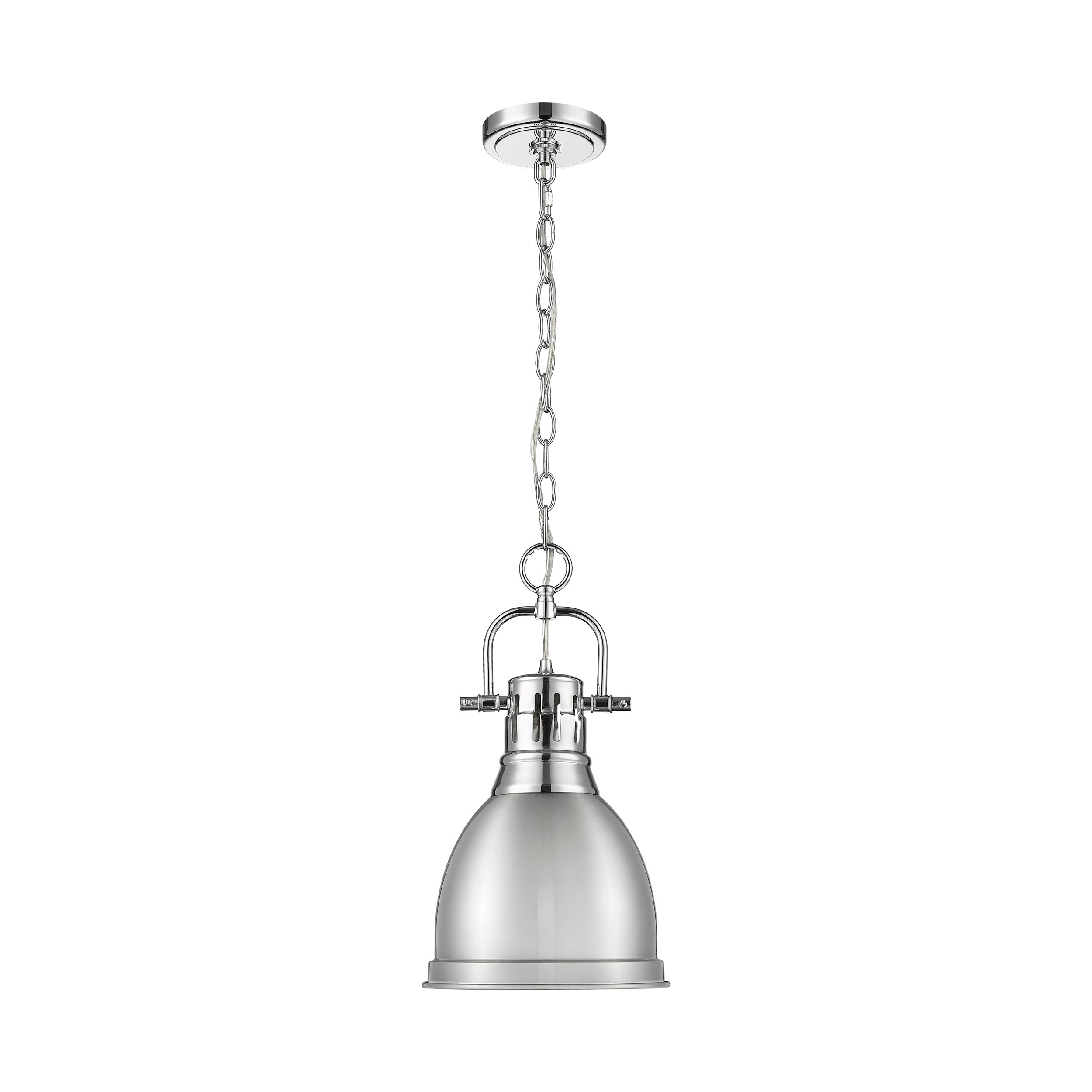 Yep by Golden Lighting Duncan 1-light 9in Chain Hung Pendant in Chrome and Pewter shade - - Golden Lighting