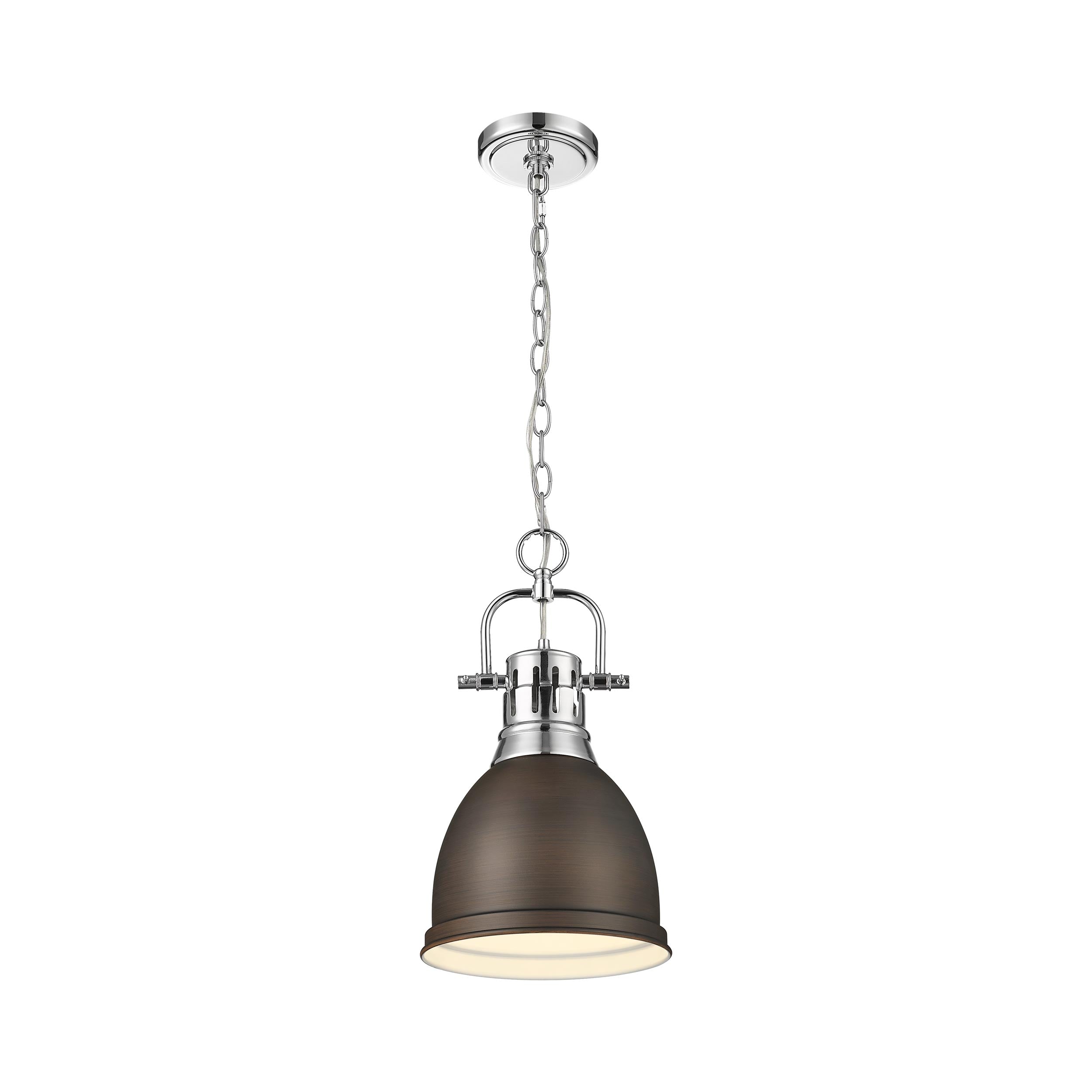 Yep by Golden Lighting Duncan 1-light 9in Chain Hung Pendant in Chrome and Rubbed Bronze shade - - Golden Lighting