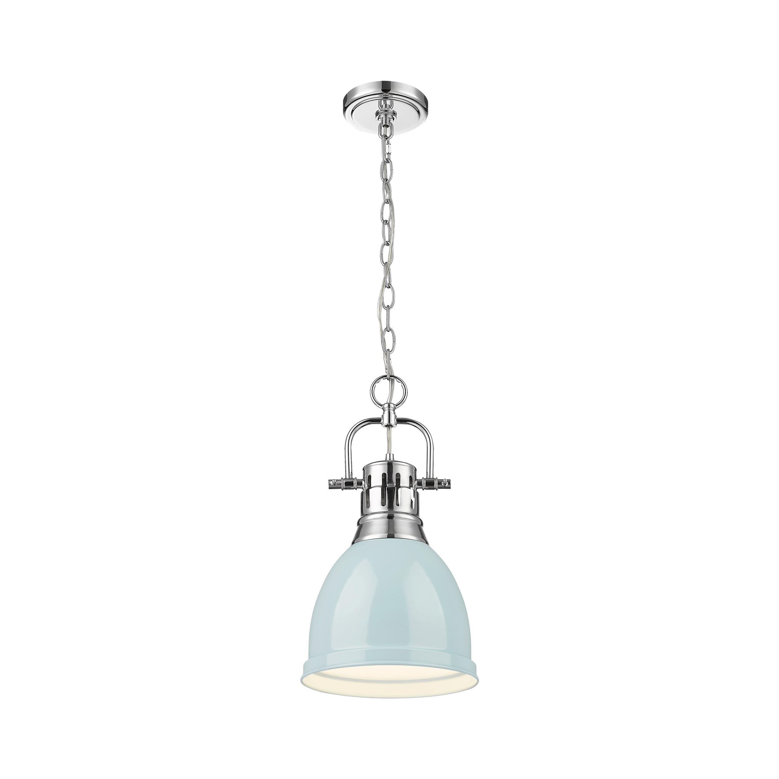 Yep by Golden Lighting Duncan 1-light 9in Chain Hung Pendant in Chrome and Seafoam shade - - Golden Lighting