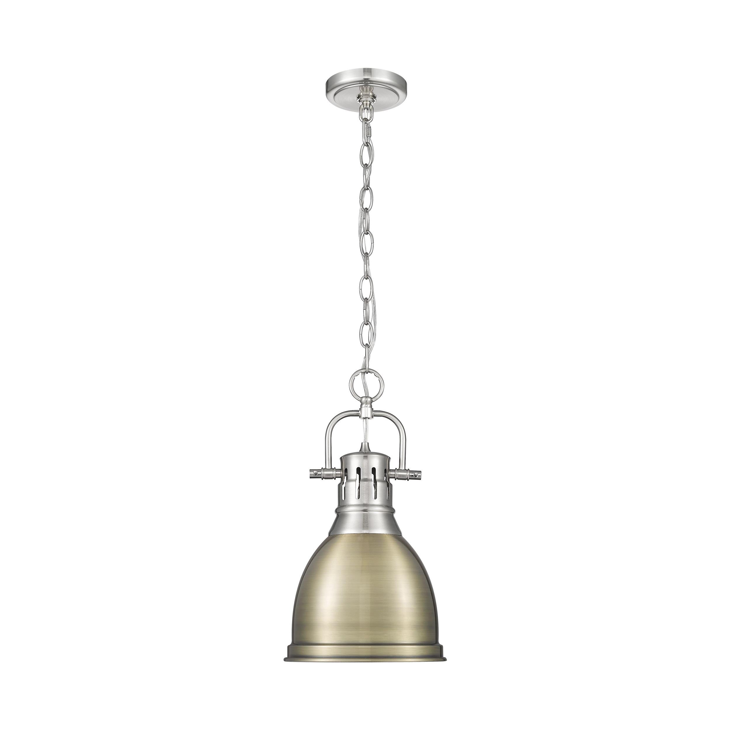 Yep by Golden Lighting Duncan 1-light 9in Chain Hung Pendant in Pewter and Aged Brass shade - - Golden Lighting