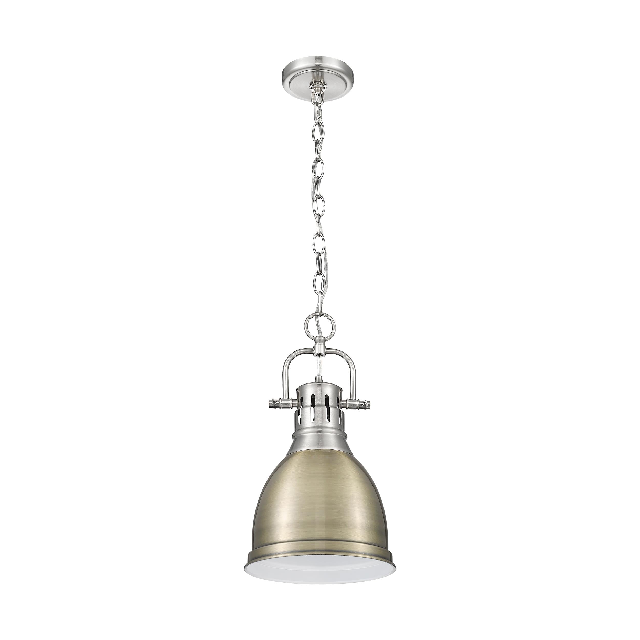 Yep by Golden Lighting Duncan 1-light 9in Chain Hung Pendant in Pewter and Aged Brass shade - - Golden Lighting