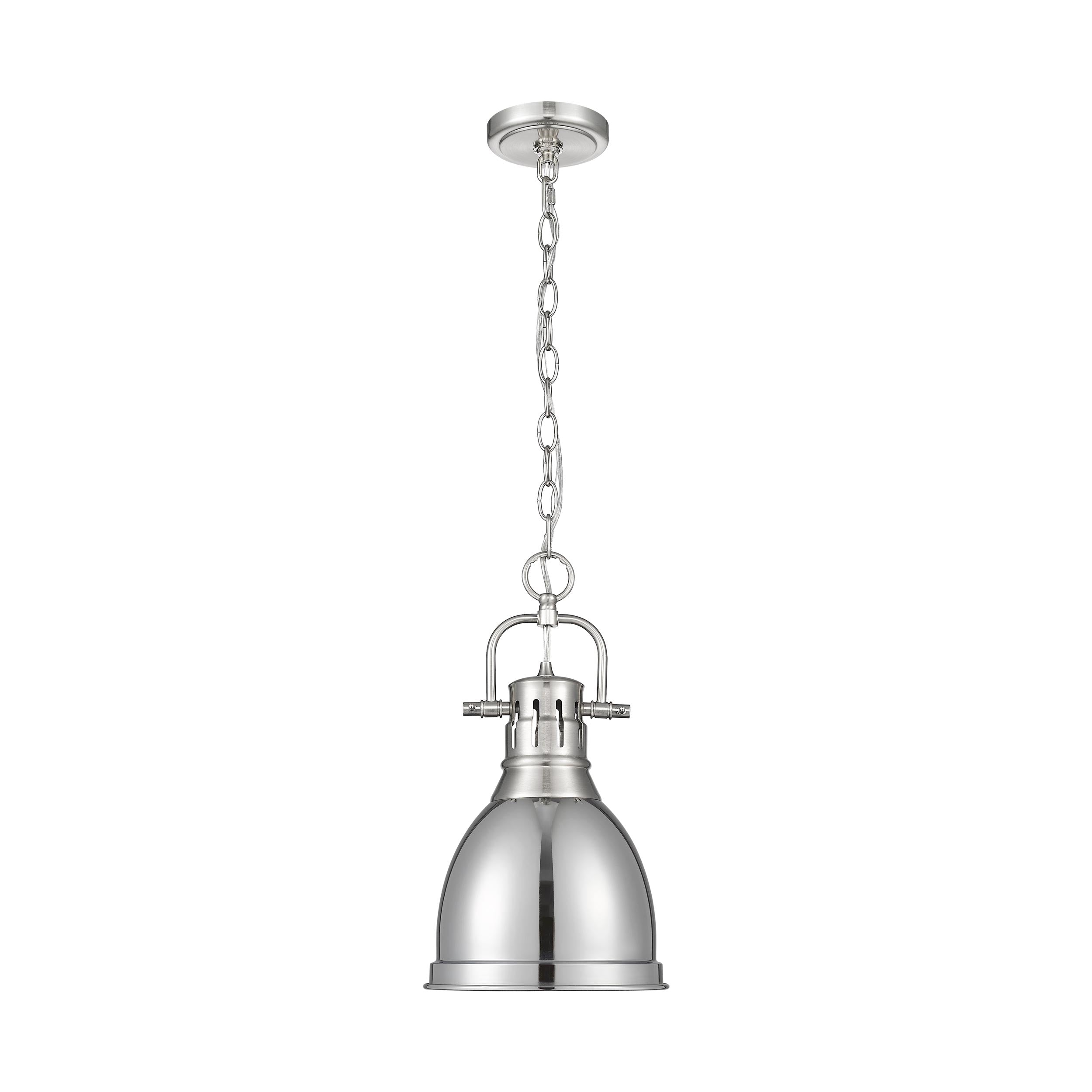 Yep by Golden Lighting Duncan 1-light 9in Chain Hung Pendant in Pewter and Chrome shade - - Golden Lighting