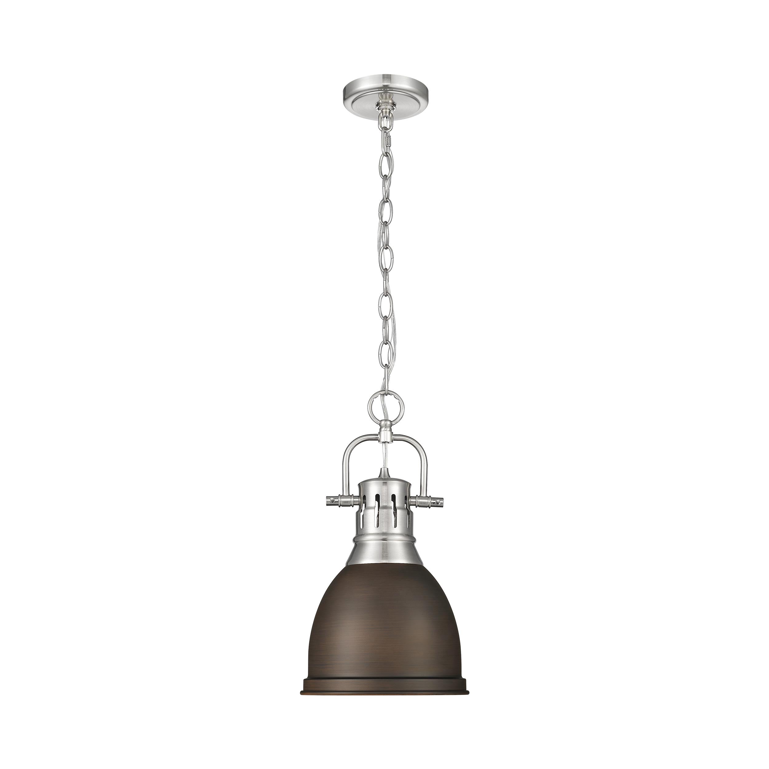 Yep by Golden Lighting Duncan 1-light 9in Chain Hung Pendant in Pewter and Rubbed Bronze shade - - Golden Lighting
