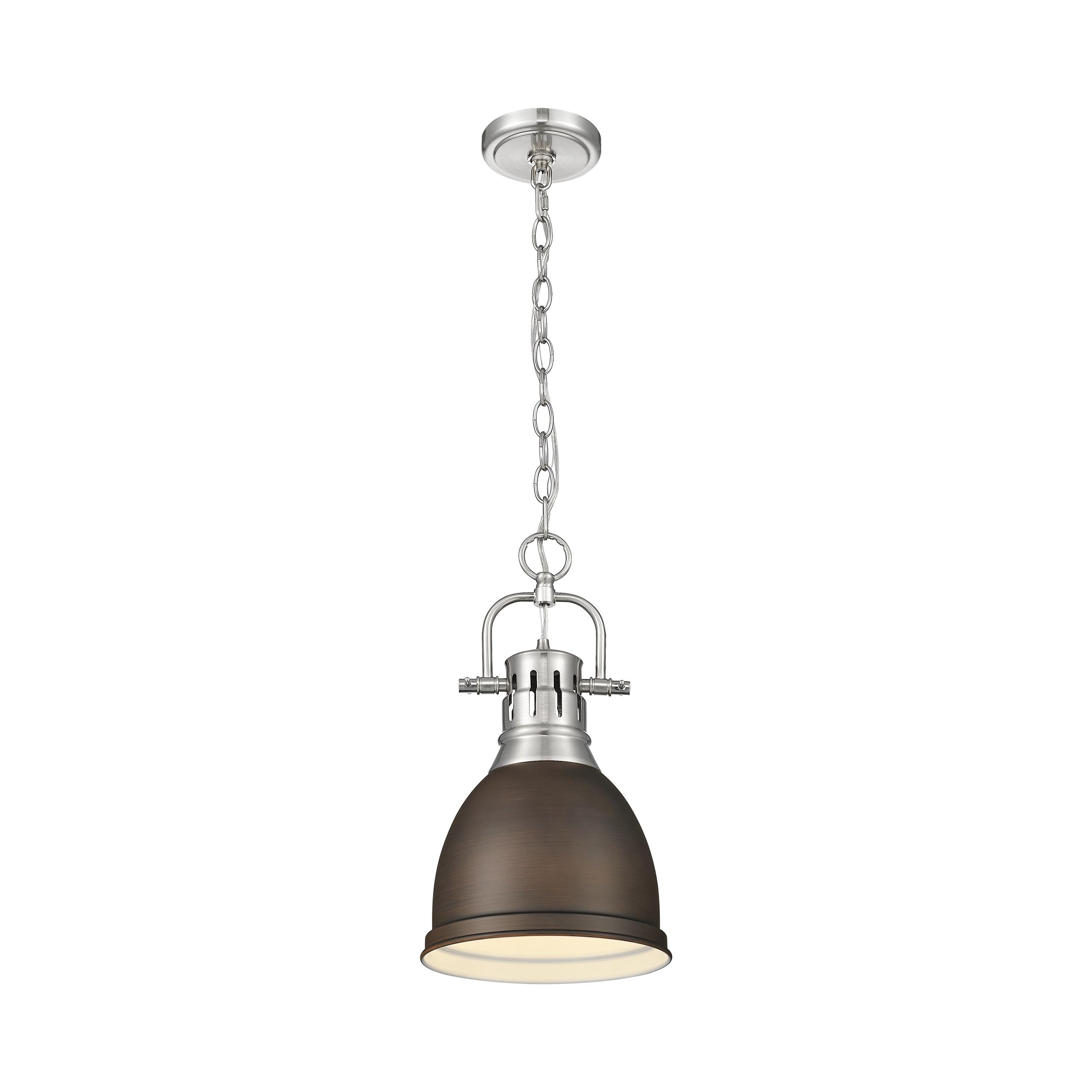 Yep by Golden Lighting Duncan 1-light 9in Chain Hung Pendant in Pewter and Rubbed Bronze shade - - Golden Lighting
