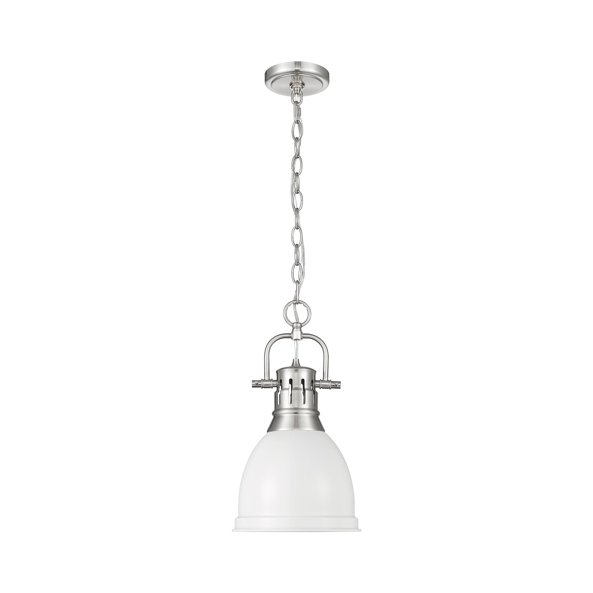 Yep by Golden Lighting Duncan 1-light 9in Chain Hung Pendant in Pewter and Matte White shade - - Golden Lighting