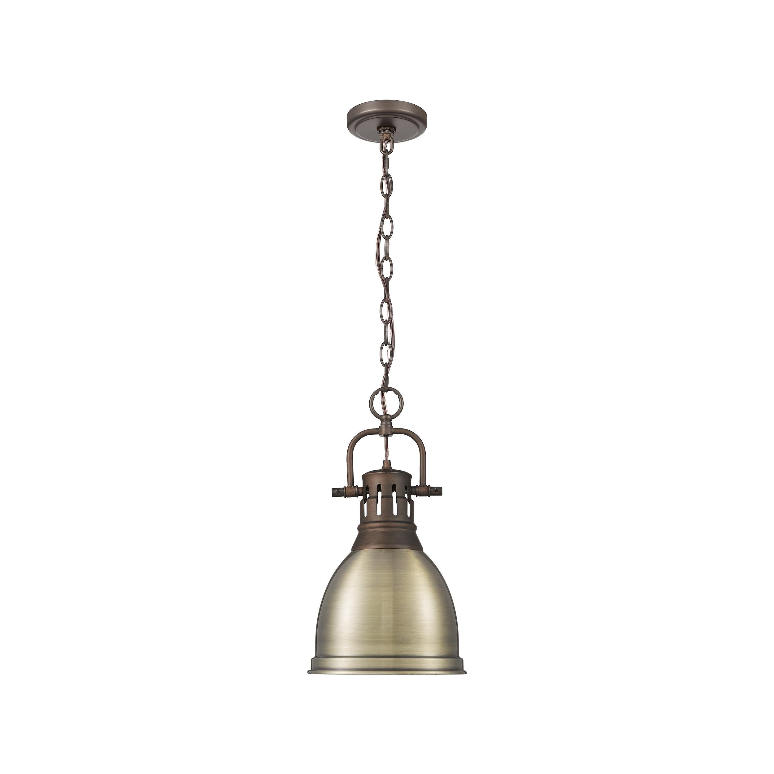Yep by Golden Lighting Duncan 1-light 9in Chain Hung Pendant in Rubbed Bronze and Aged Brass shade - - Golden Lighting