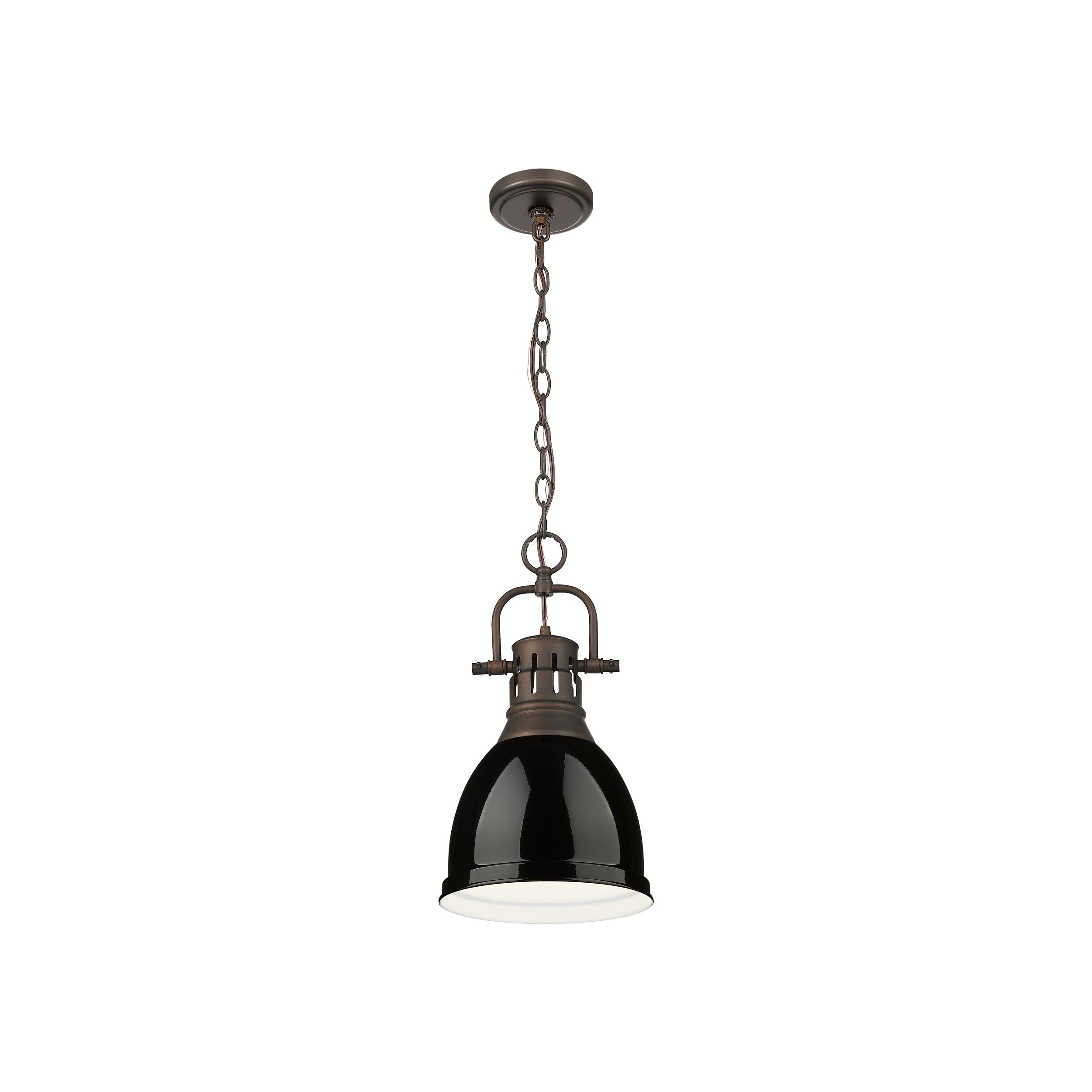 Yep by Golden Lighting Duncan 1-light 9in Chain Hung Pendant in Rubbed Bronze and Black shade - - Golden Lighting
