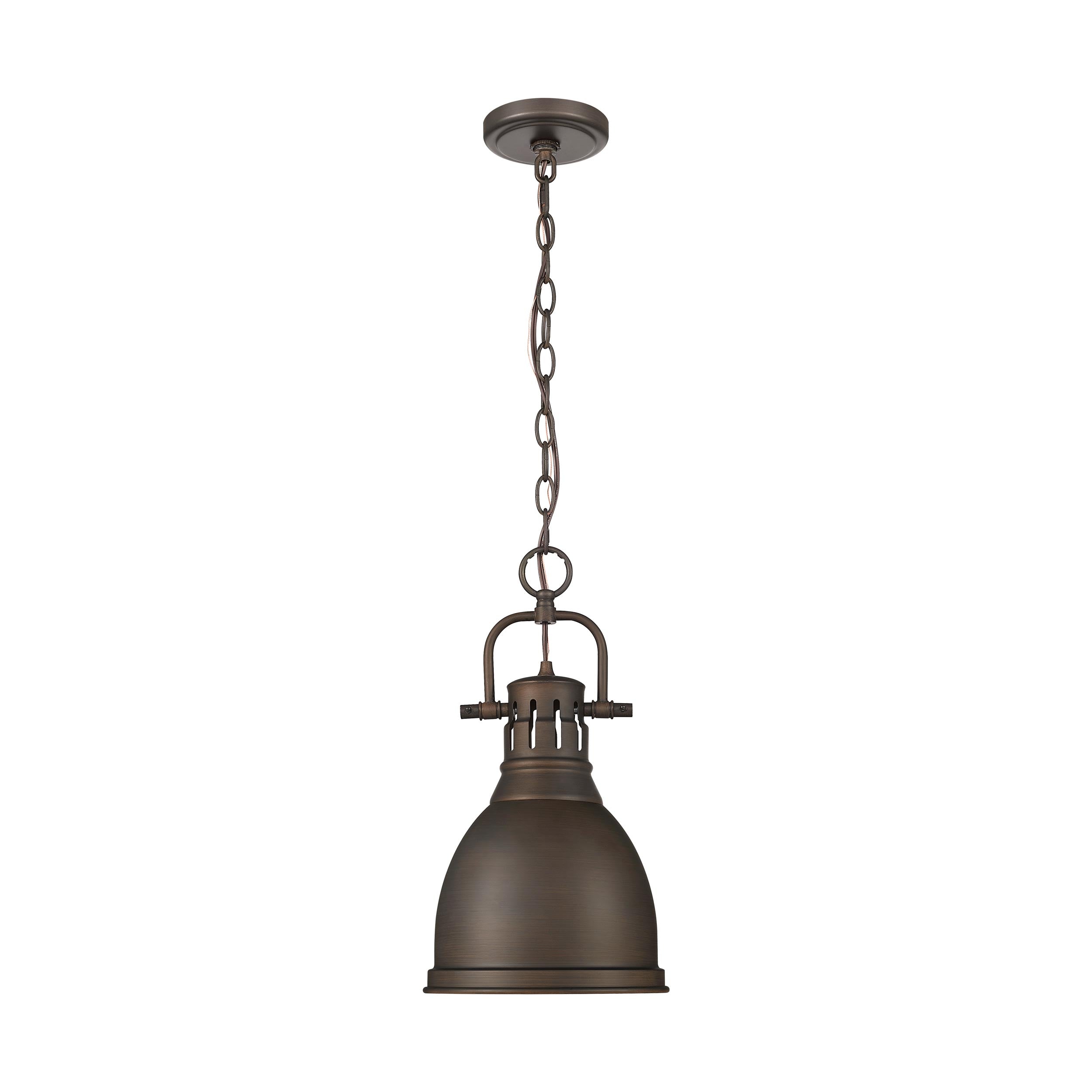 Duncan 1-light 9in Chain Hung Pendant in Rubbed Bronze - - Golden Lighting