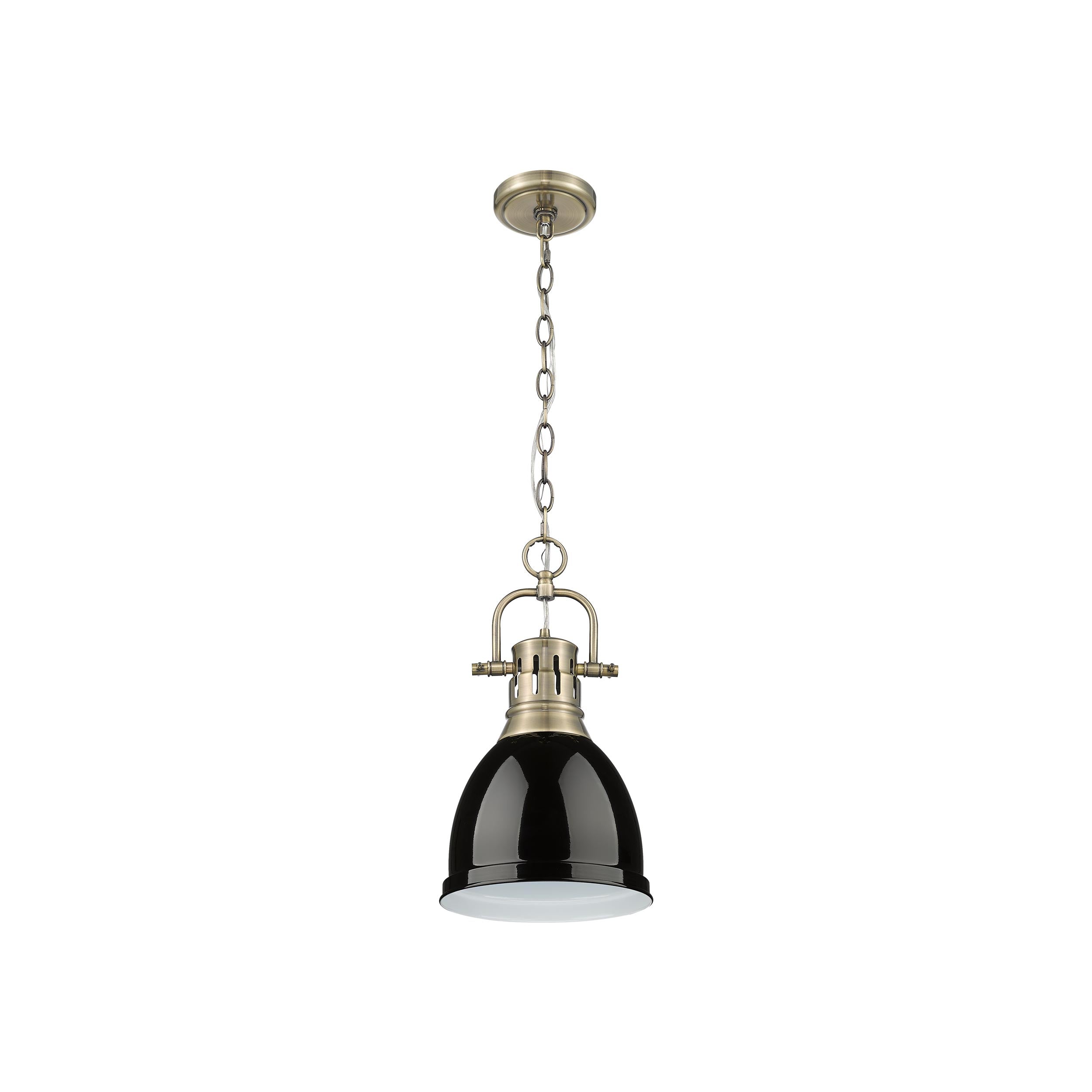 Yep by Golden Lighting Duncan 1-light 9in Chain Hung Pendant in Aged Brass and Black shade - - Golden Lighting
