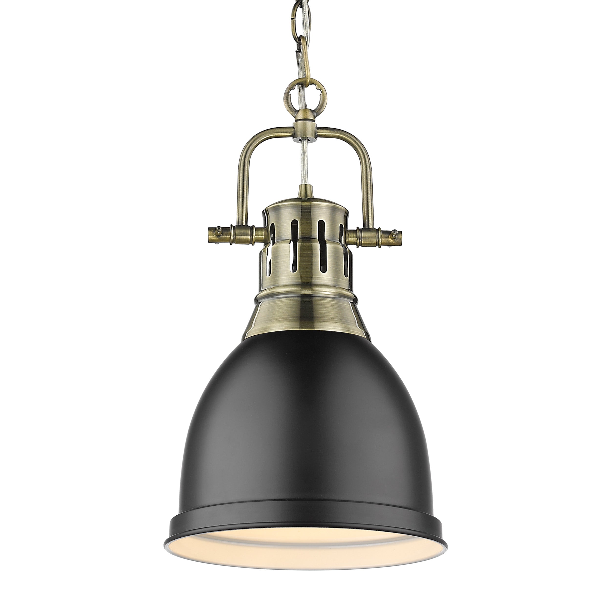 Yep by Golden Lighting Duncan 1-light 9in Chain Hung Pendant in Aged Brass and Matte Black shade
