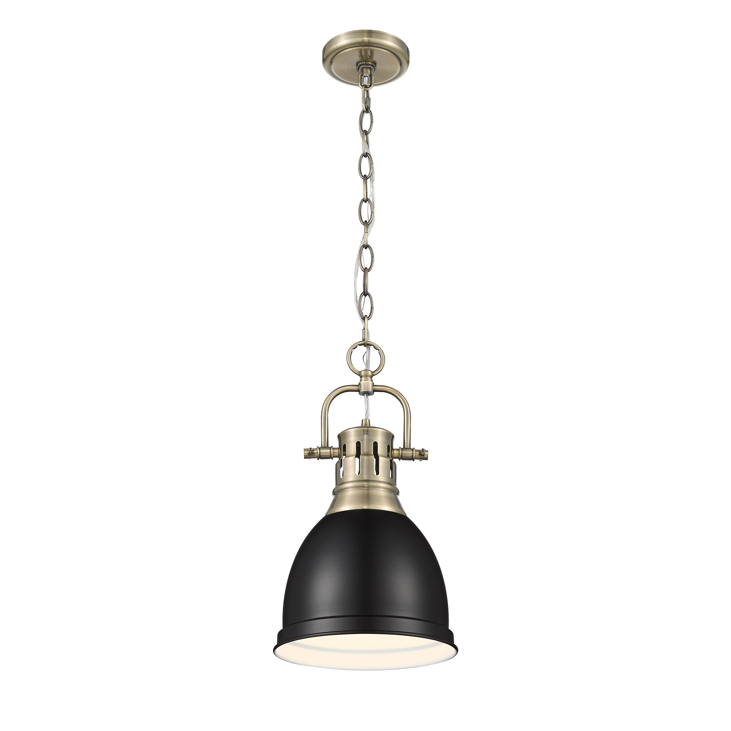 Yep by Golden Lighting Duncan 1-light 9in Chain Hung Pendant in Aged Brass and Matte Black shade - - Golden Lighting