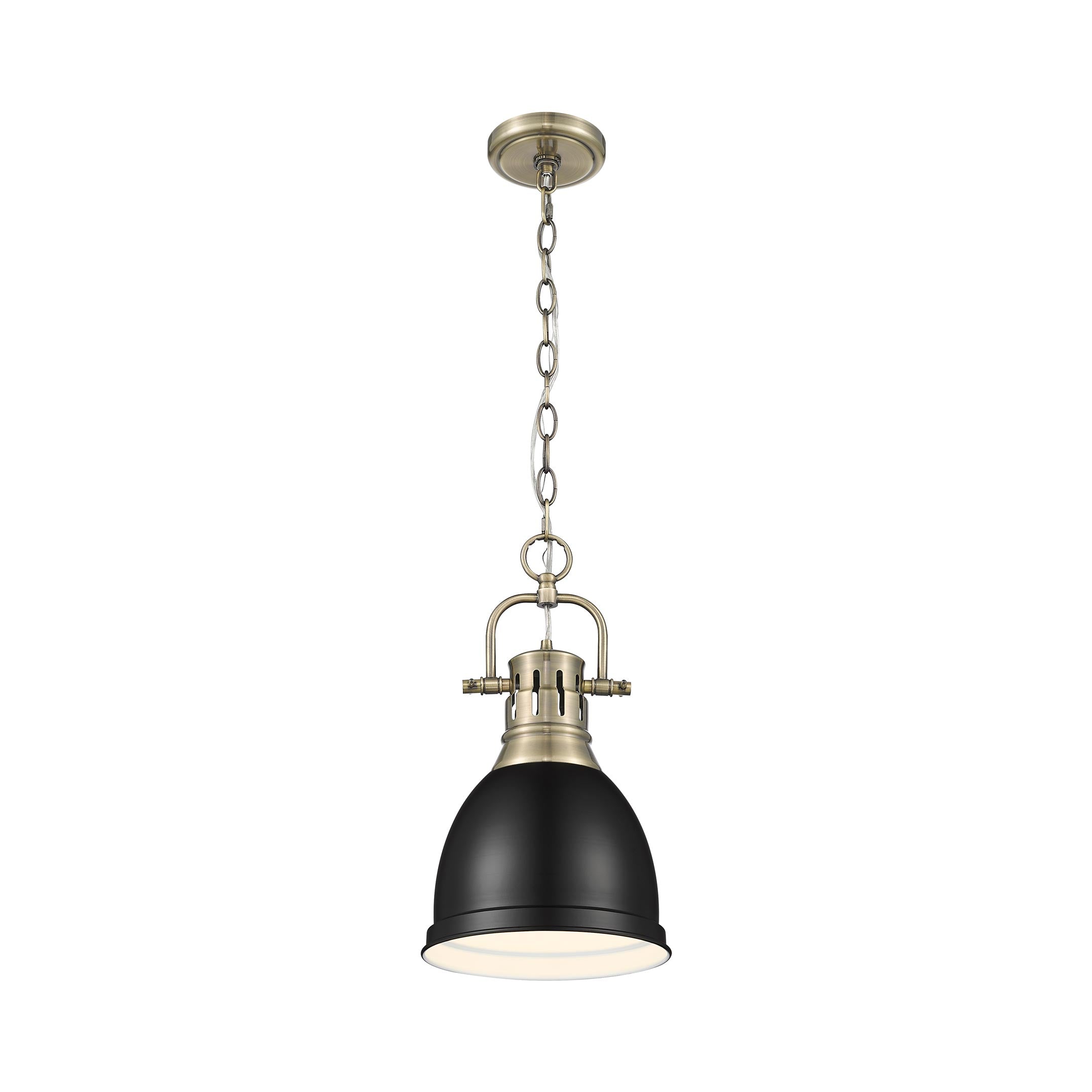 Duncan Small Pendant with Chain in Aged Brass with Matte Black - Default Title - Golden Lighting