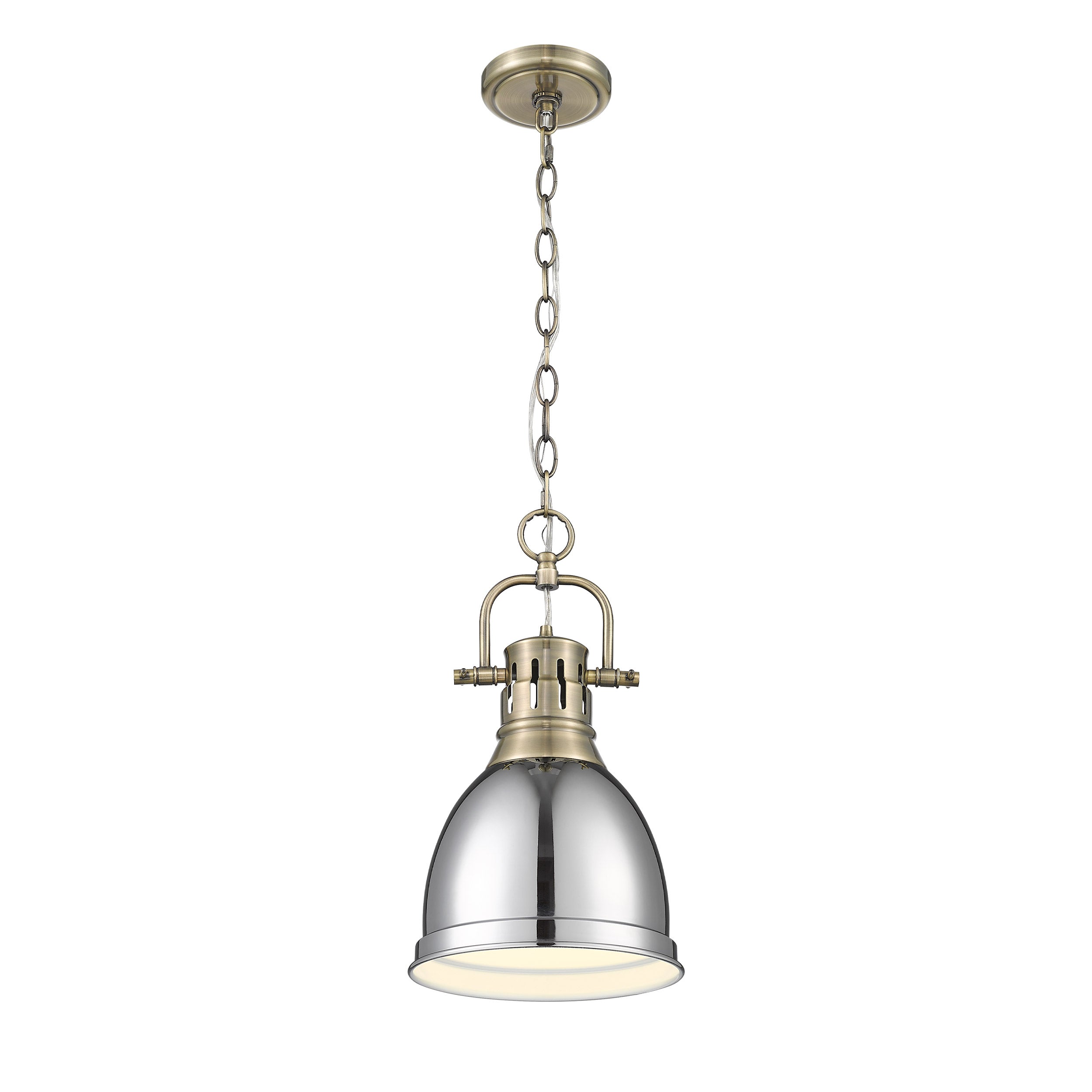 Yep by Golden Lighting Duncan 1-light 9in Chain Hung Pendant in Aged Brass and Chrome shade - - Golden Lighting