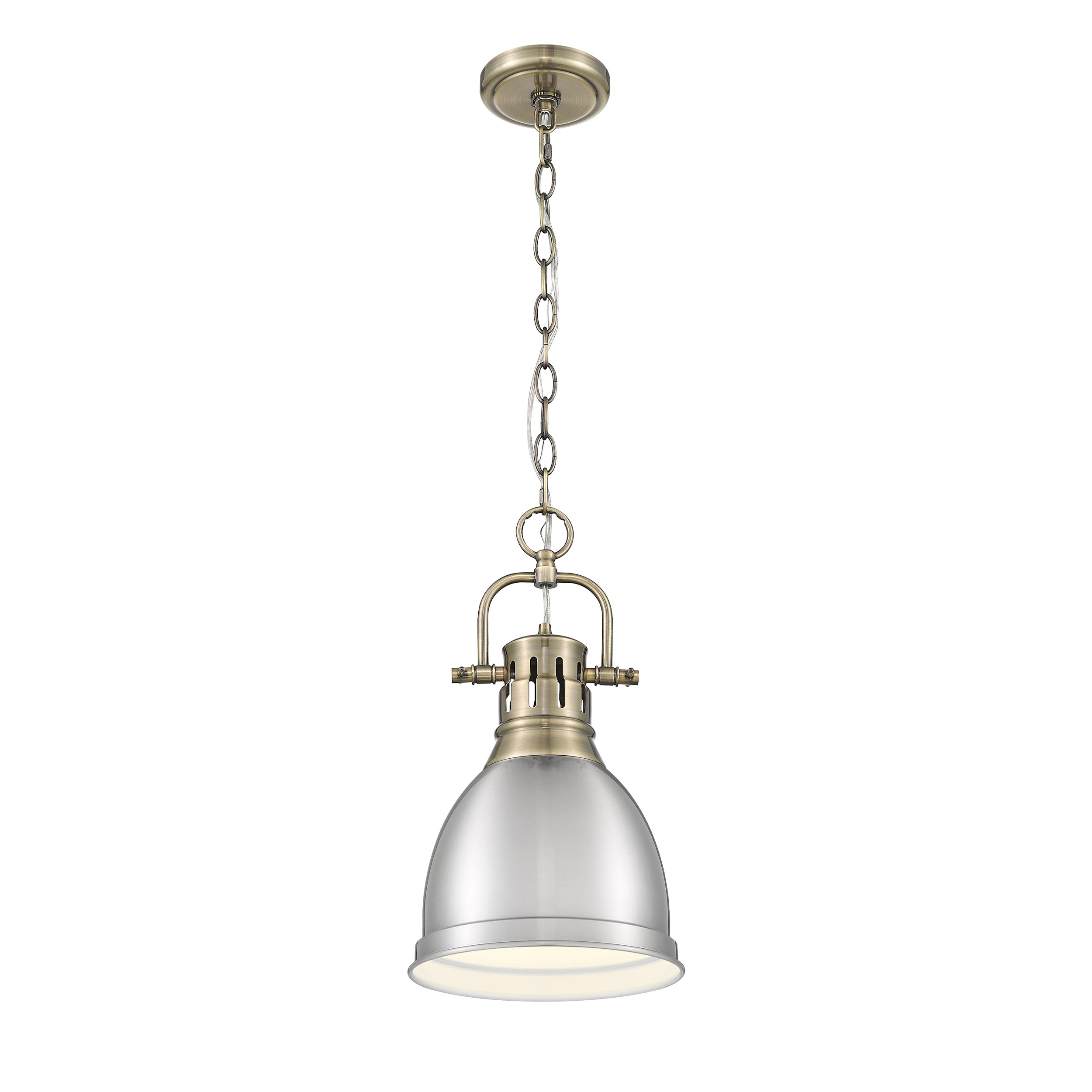 Yep by Golden Lighting Duncan 1-light 9in Chain Hung Pendant in Aged Brass and Pewter shade - - Golden Lighting