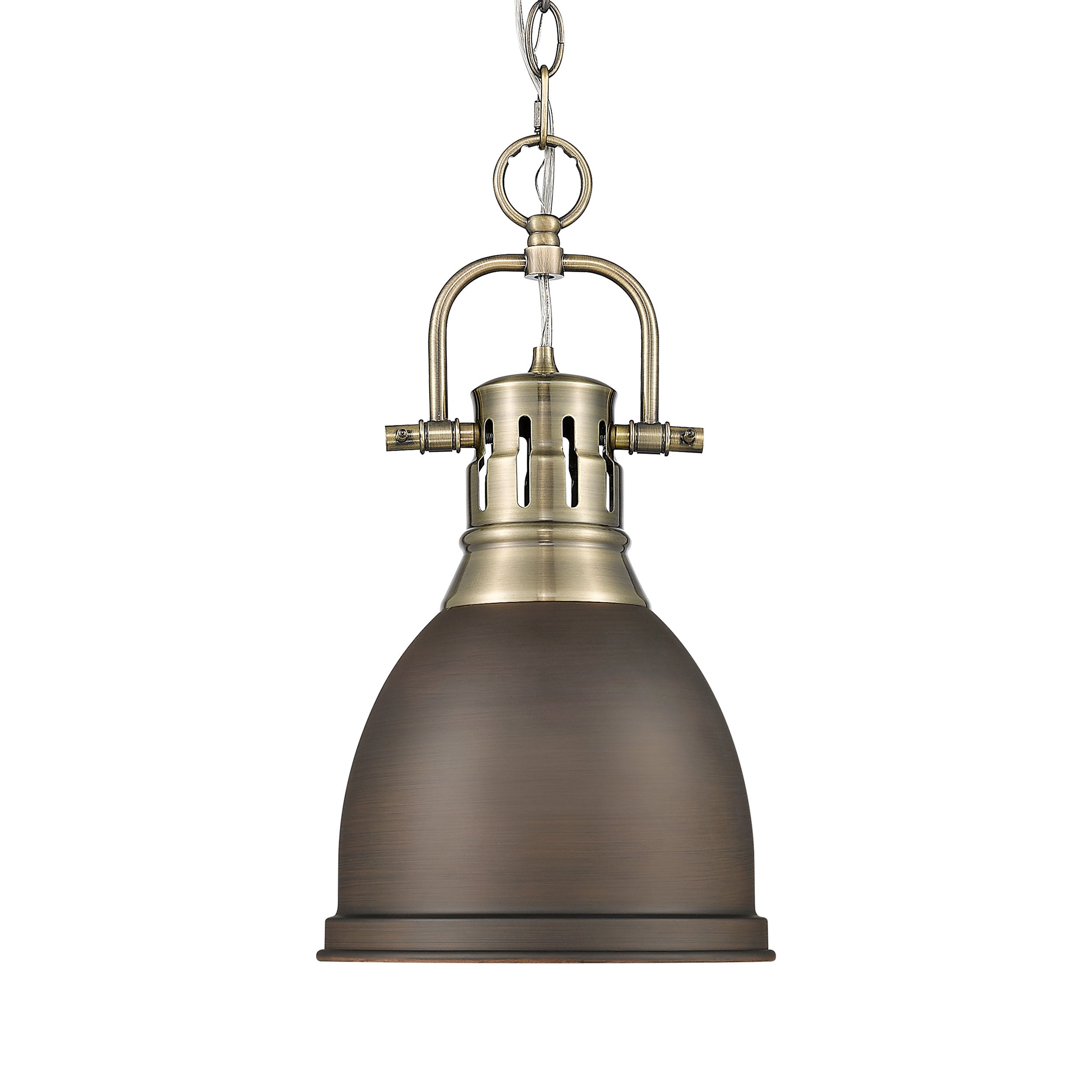 Yep by Golden Lighting Duncan 1-light 9in Chain Hung Pendant in Aged Brass and Rubbed Bronze shade