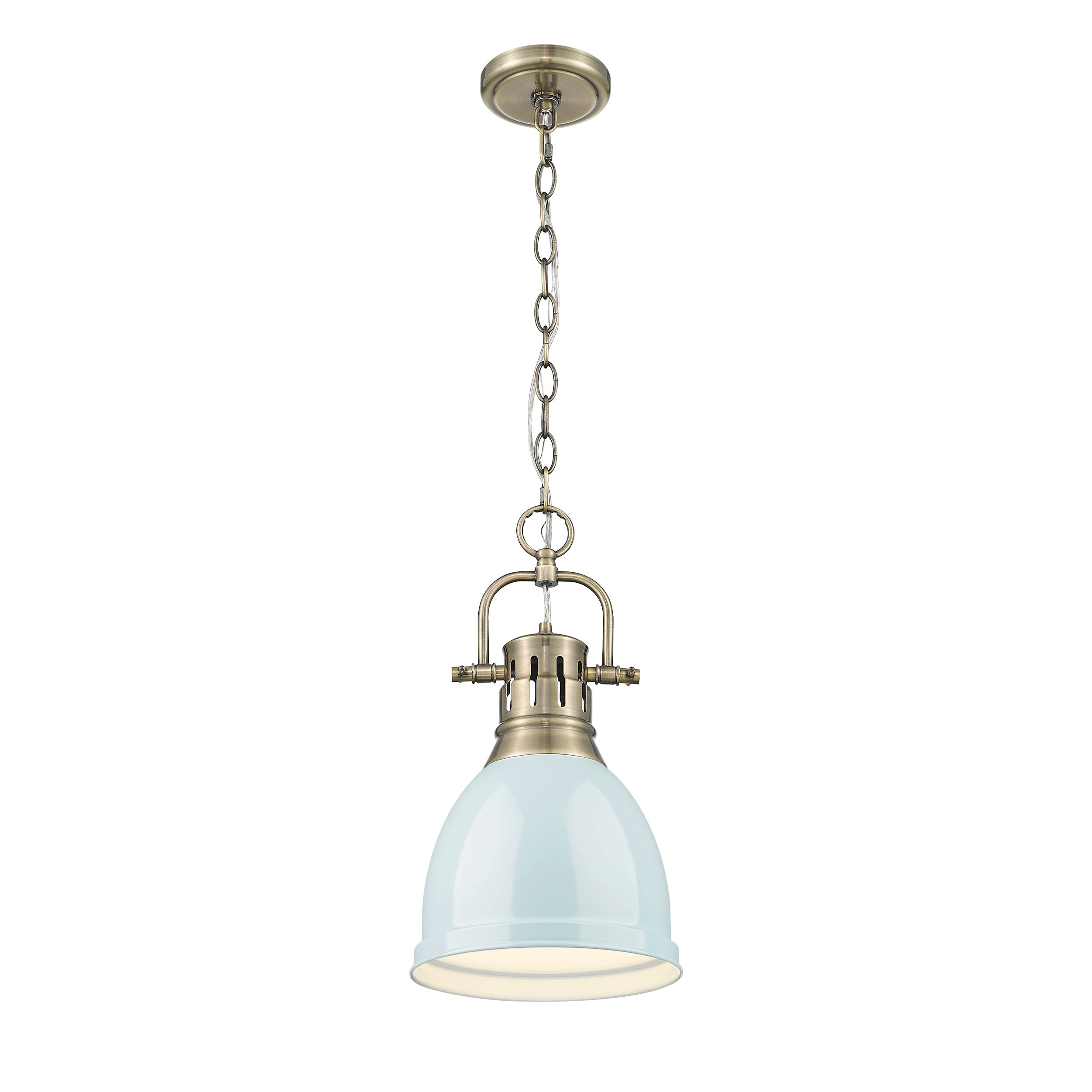 Yep by Golden Lighting Duncan 1-light 9in Chain Hung Pendant in Aged Brass and Seafoam shade - - Golden Lighting