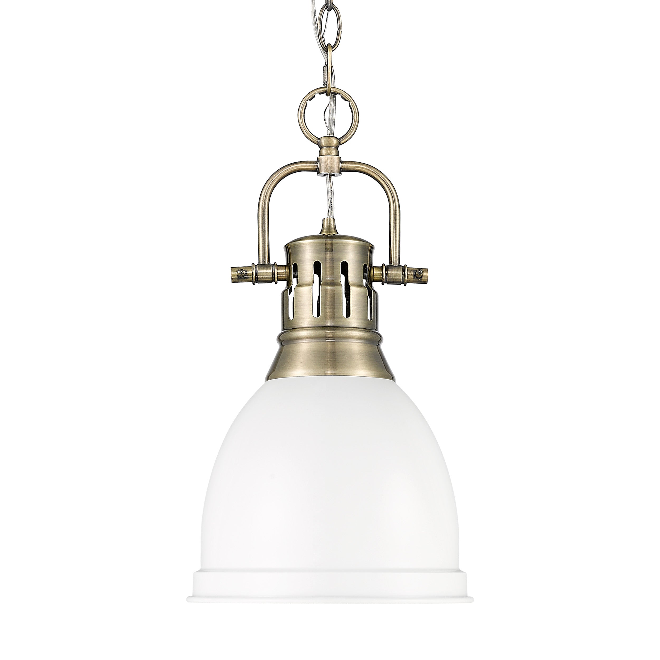 Yep by Golden Lighting Duncan 1-light 9in Chain Hung Pendant in Aged Brass and Matte White shade - Default Title - Golden Lighting