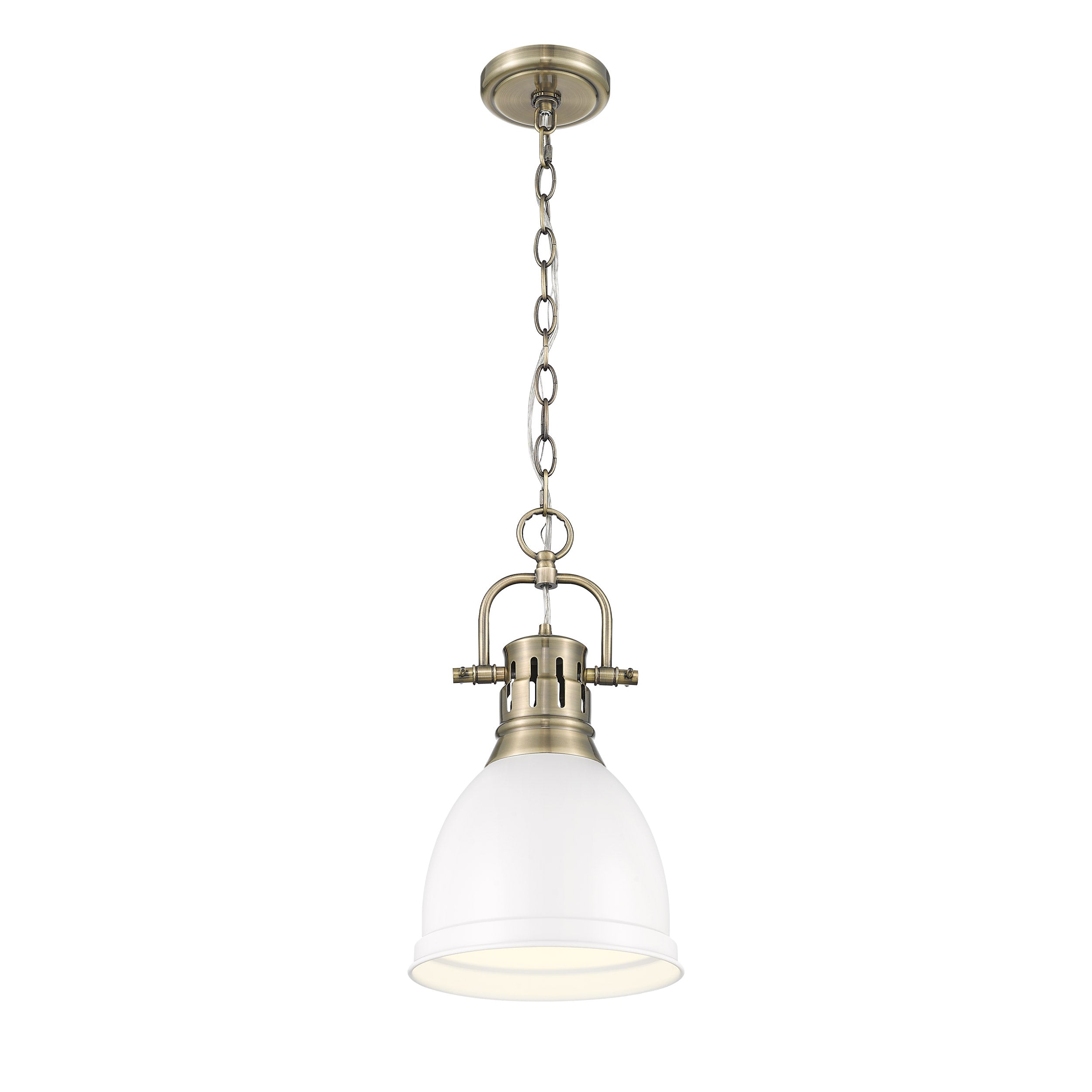 Yep by Golden Lighting Duncan 1-light 9in Chain Hung Pendant in Aged Brass and Matte White shade - - Golden Lighting