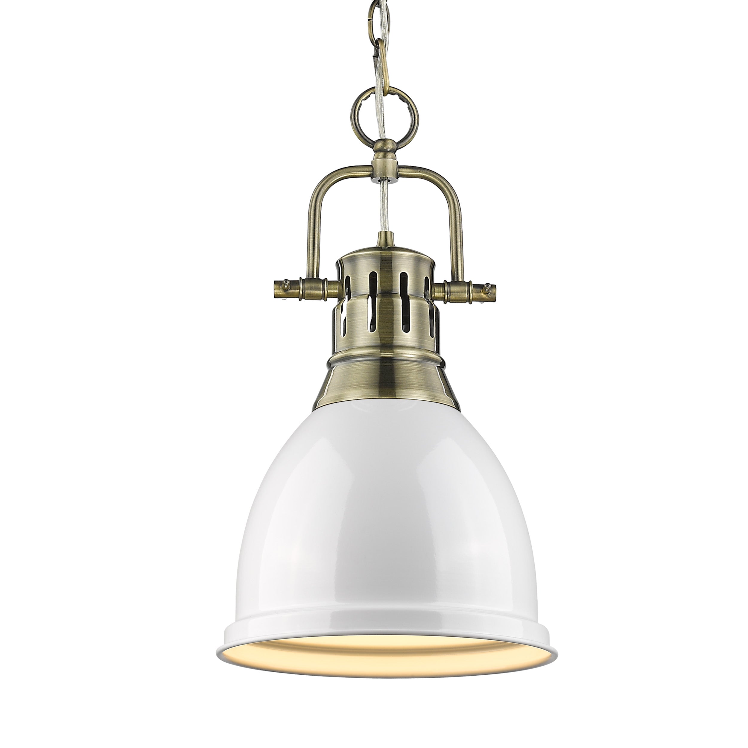 Yep by Golden Lighting Duncan 1-light 9in Chain Hung Pendant in Aged Brass and White shade