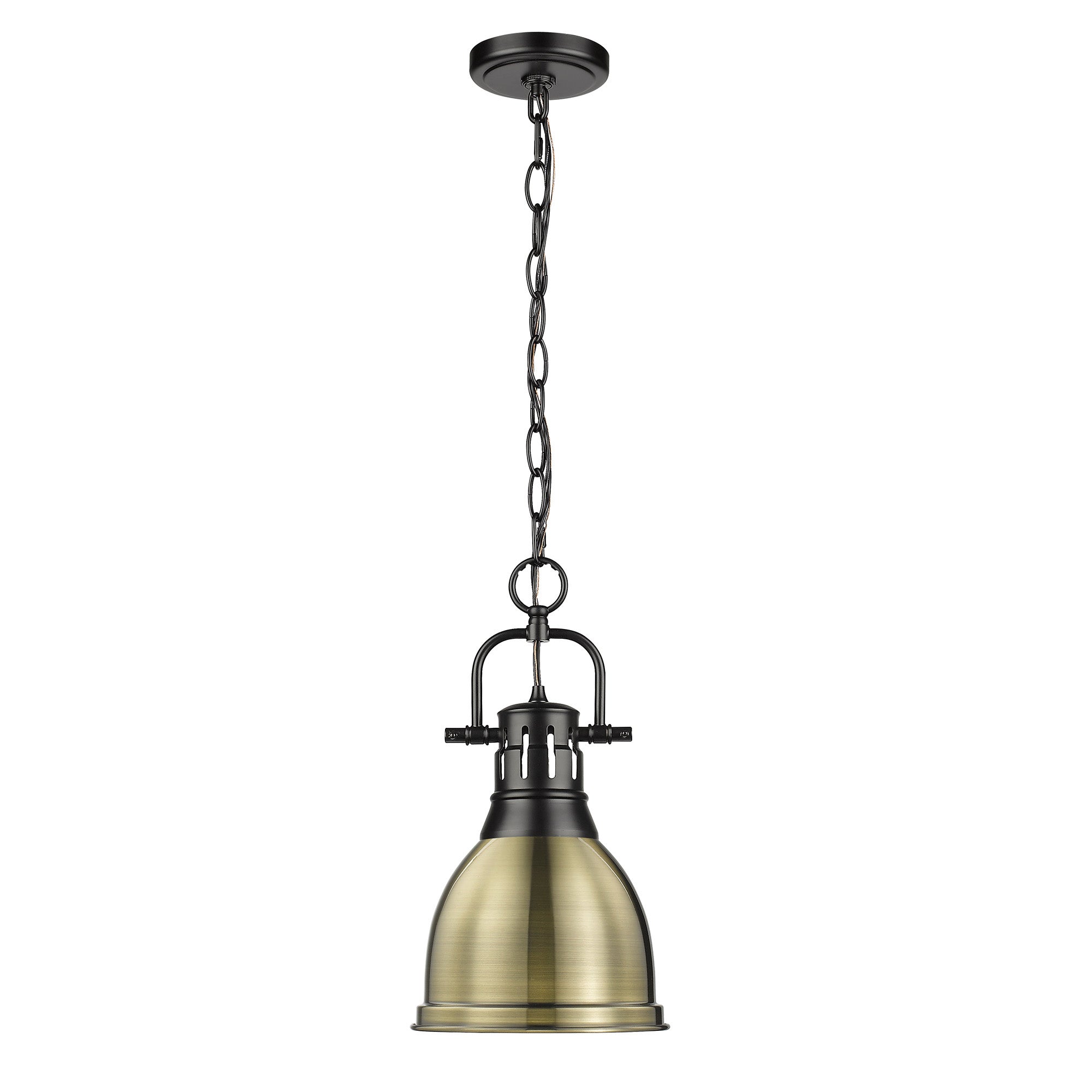 Duncan Small Pendant with Chain in Matte Black with Aged Brass - Default Title - Golden Lighting