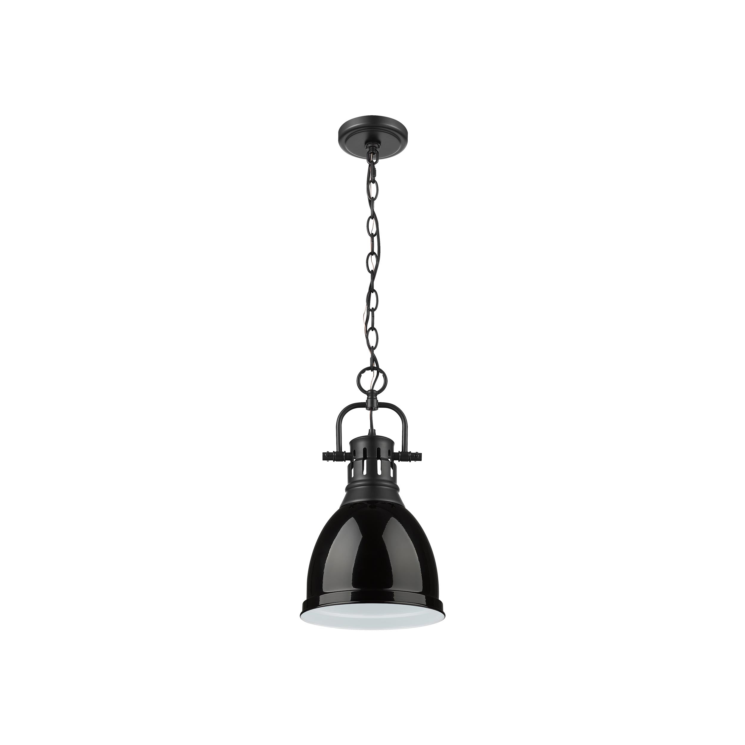 Yep by Golden Lighting Duncan 1-light 9in Chain Hung Pendant in Matte Black and Black shade - - Golden Lighting