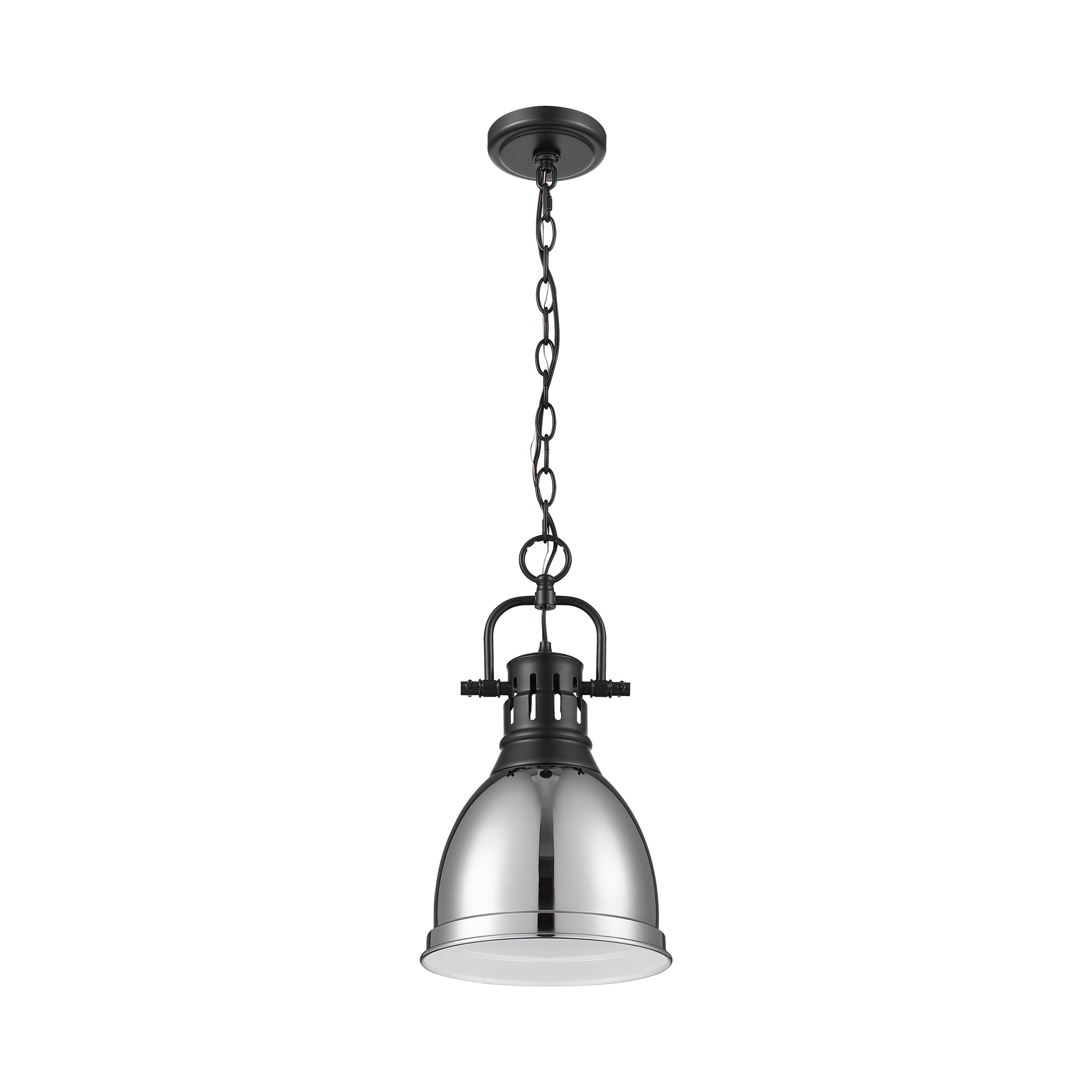 Yep by Golden Lighting Duncan 1-light 9in Chain Hung Pendant in Matte Black and Chrome shade - - Golden Lighting
