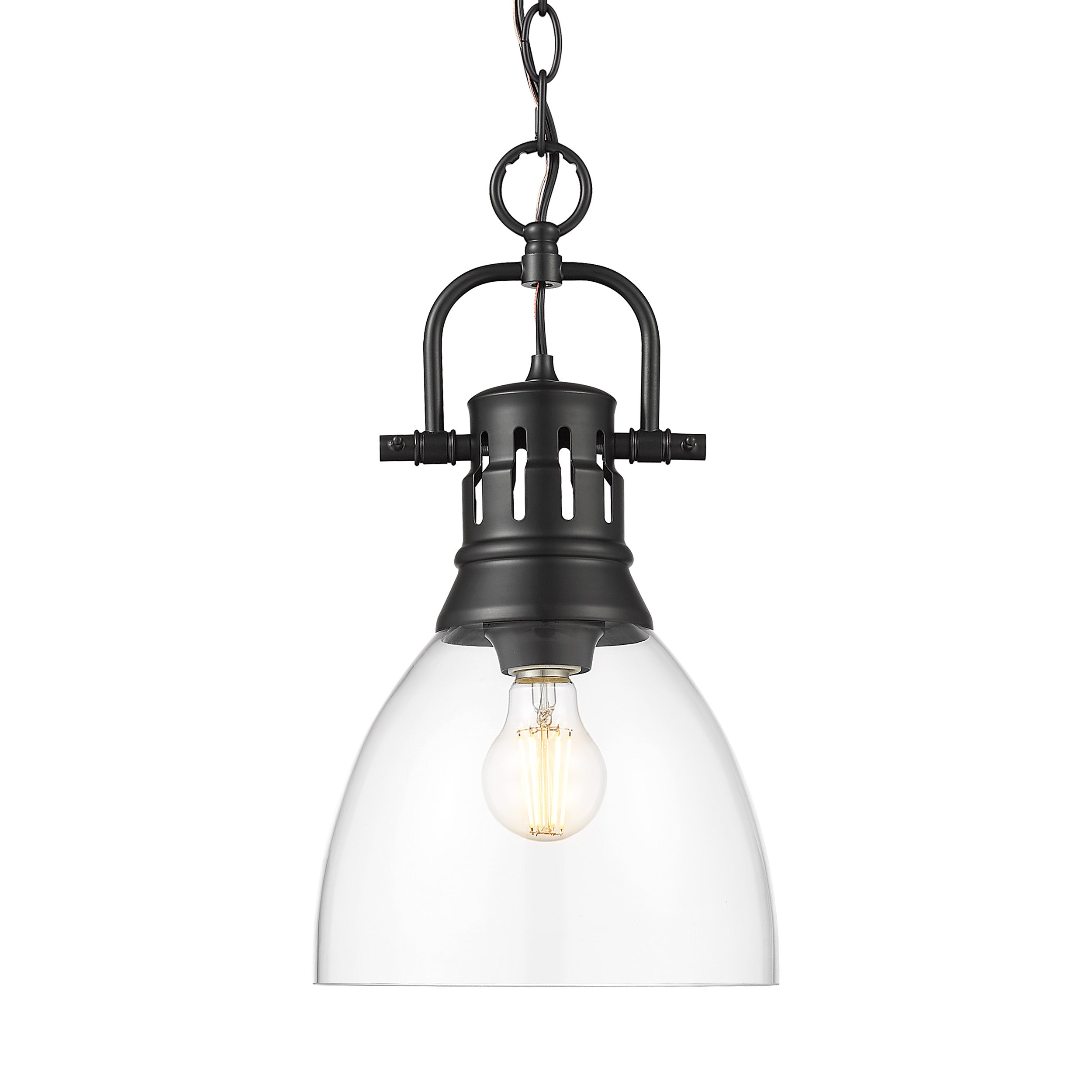 Yep by Golden Lighting Duncan 1-light 9in chain hung Pendant in Matte Black and Clear Glass