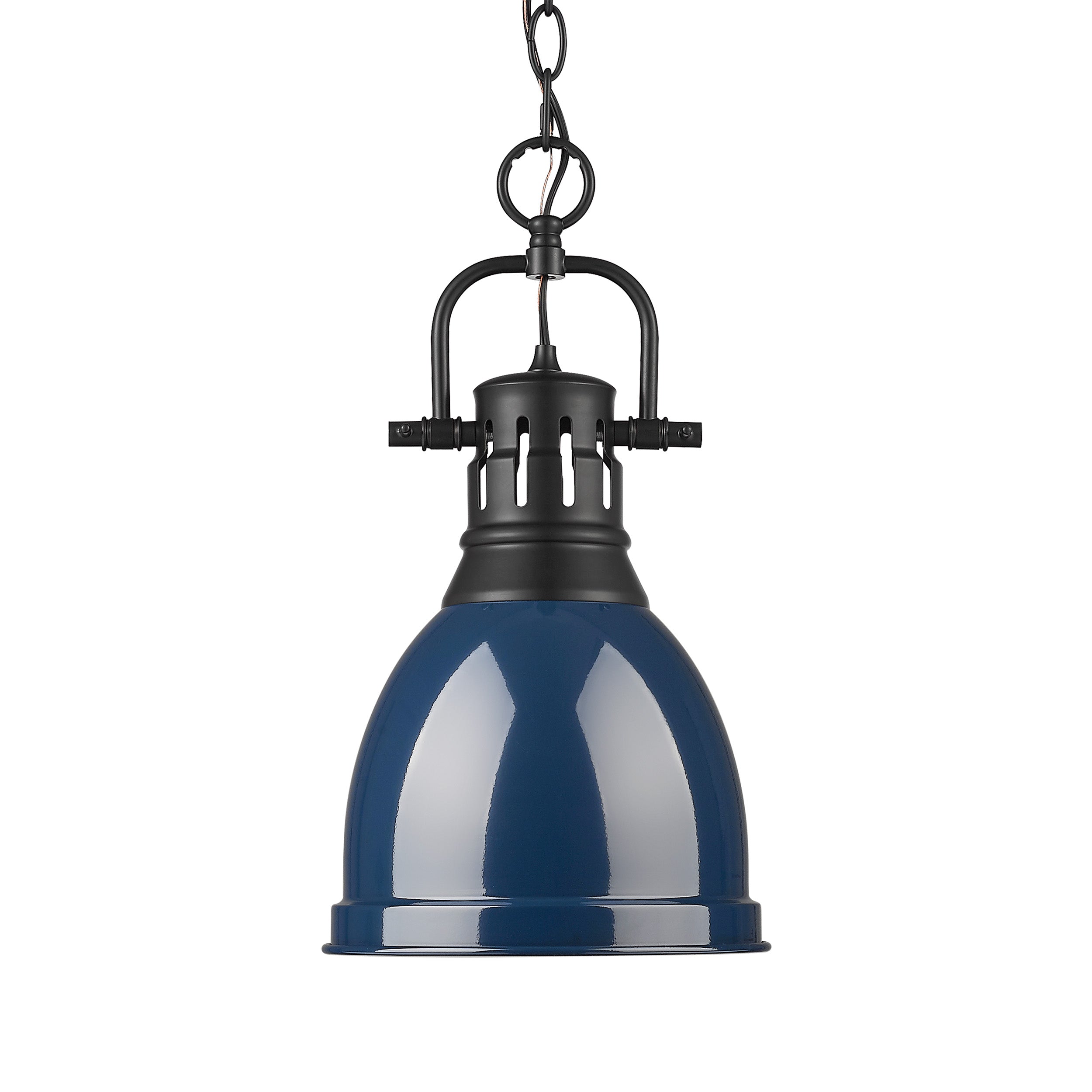 Yep by Golden Lighting Duncan 1-light 9in Chain Hung Pendant in Matte Black and Navy Blue shade
