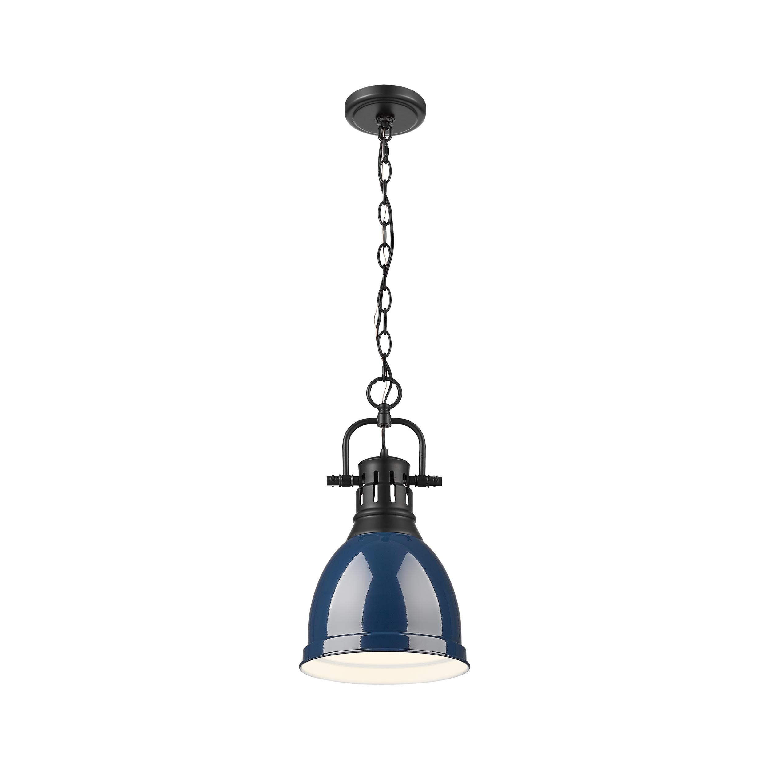 Yep by Golden Lighting Duncan 1-light 9in Chain Hung Pendant in Matte Black and Navy Blue shade