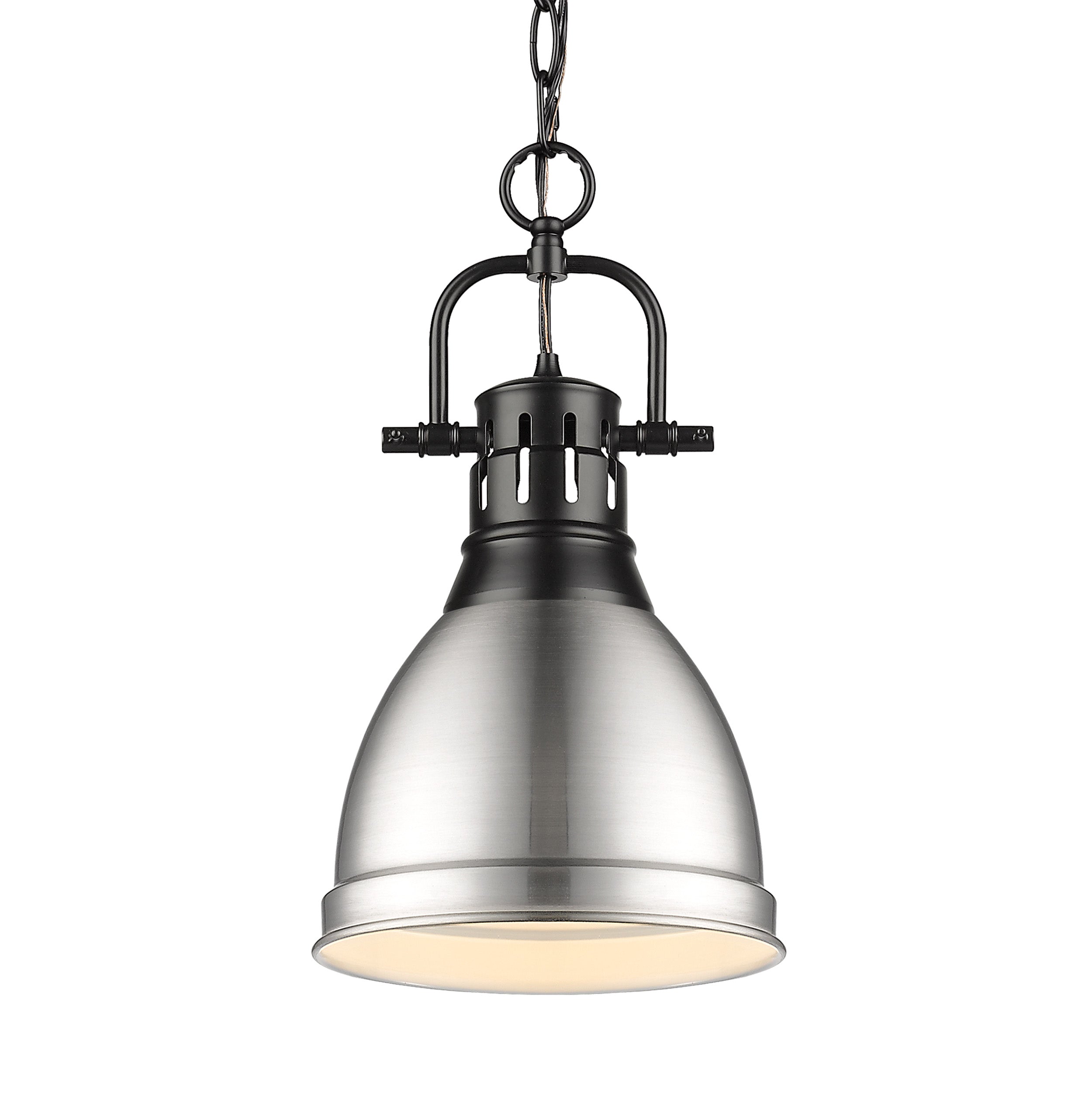 Yep by Golden Lighting Duncan 1-light 9in Chain Hung Pendant in Matte Black and Pewter shade